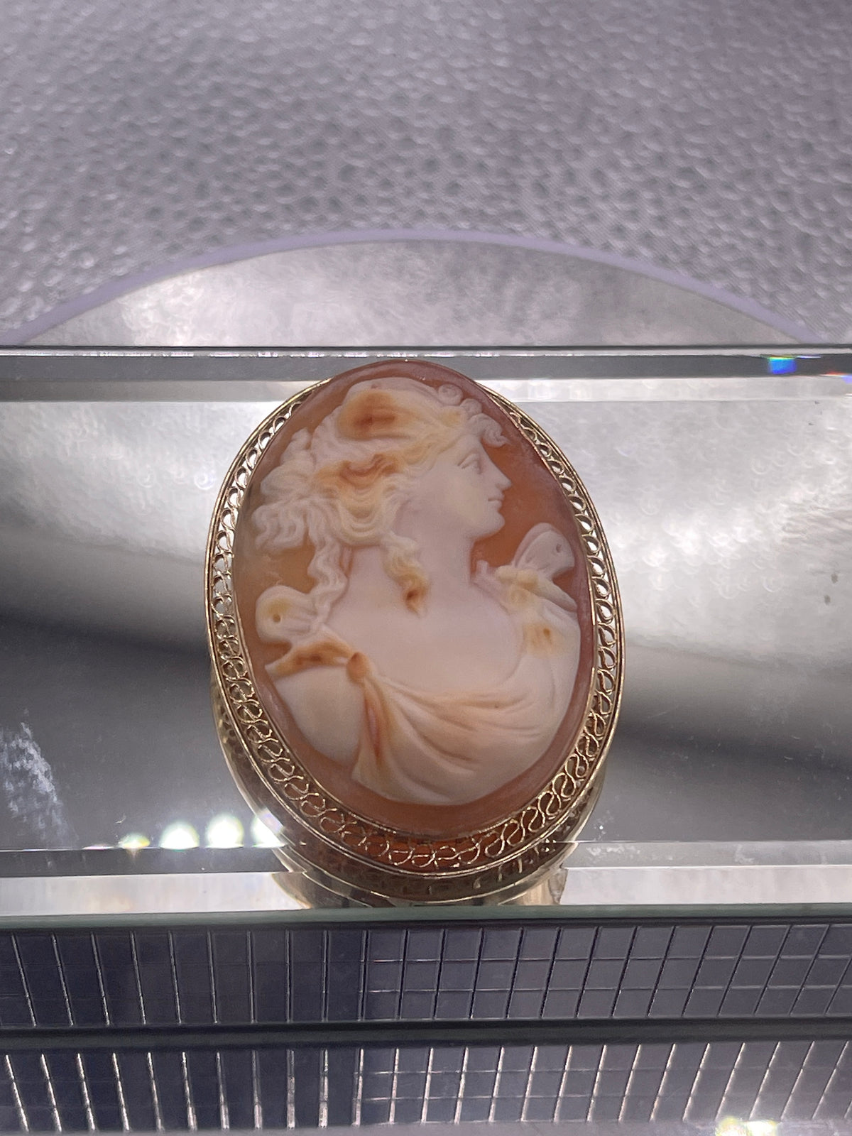 Ladies Vintage 10 Karat Solid Yellow Gold Victorian Oval Cameo Pin / Pendant