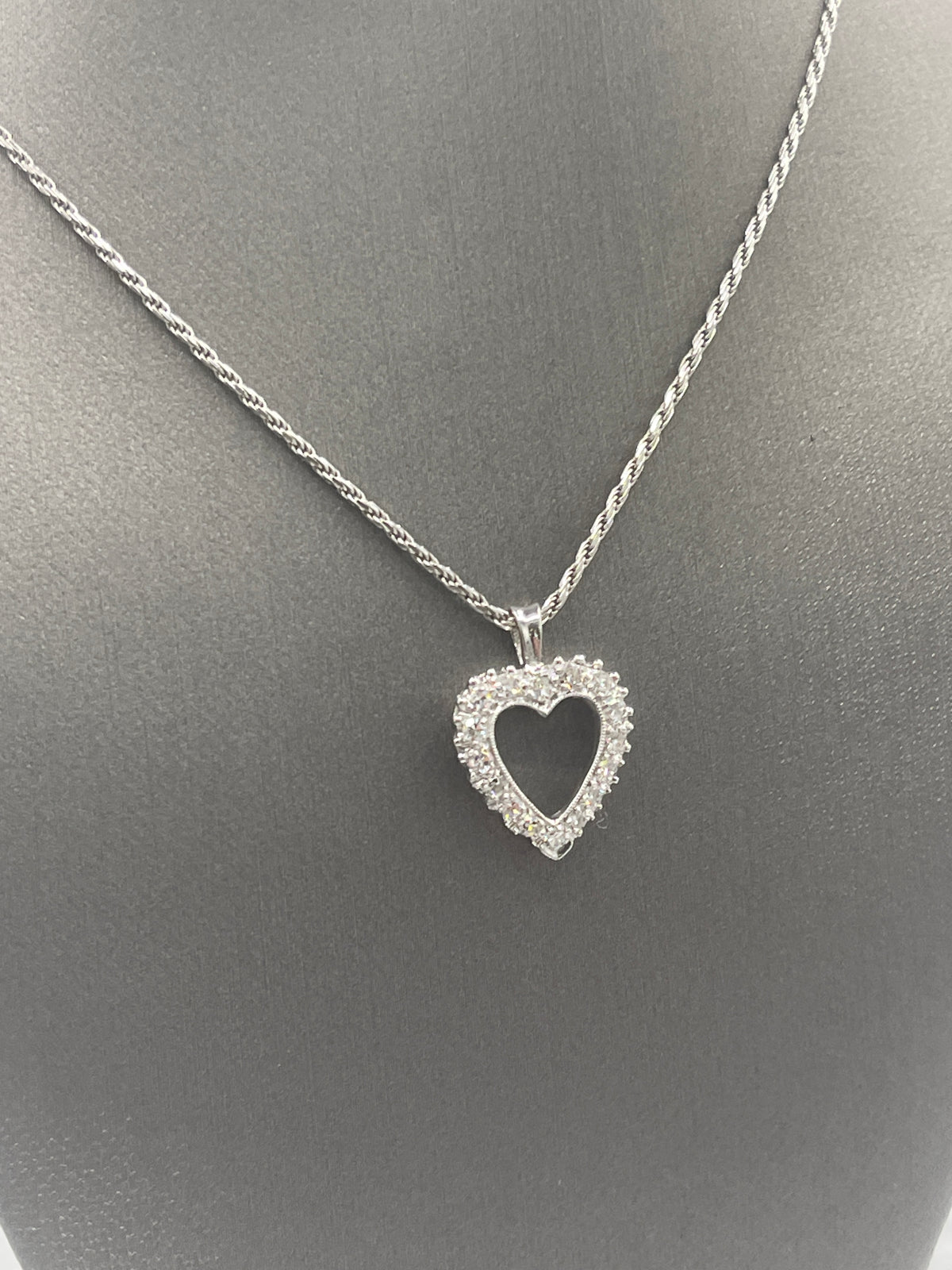View three of Ladies 14 Karat Solid White Gold Diamond Heart Pendant