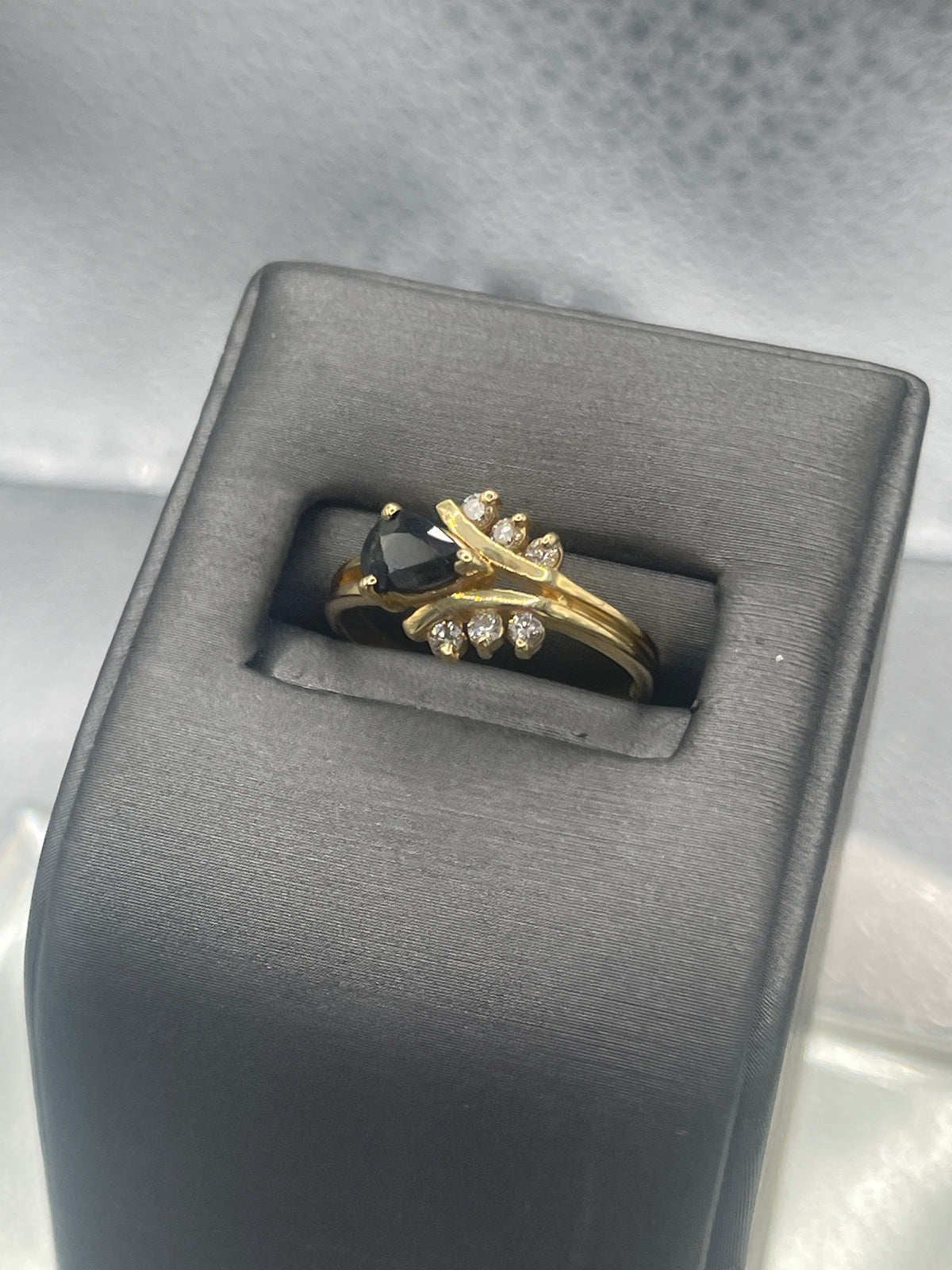 Ladies 14 Karat Solid Yellow Gold Sapphire and Diamond Ring