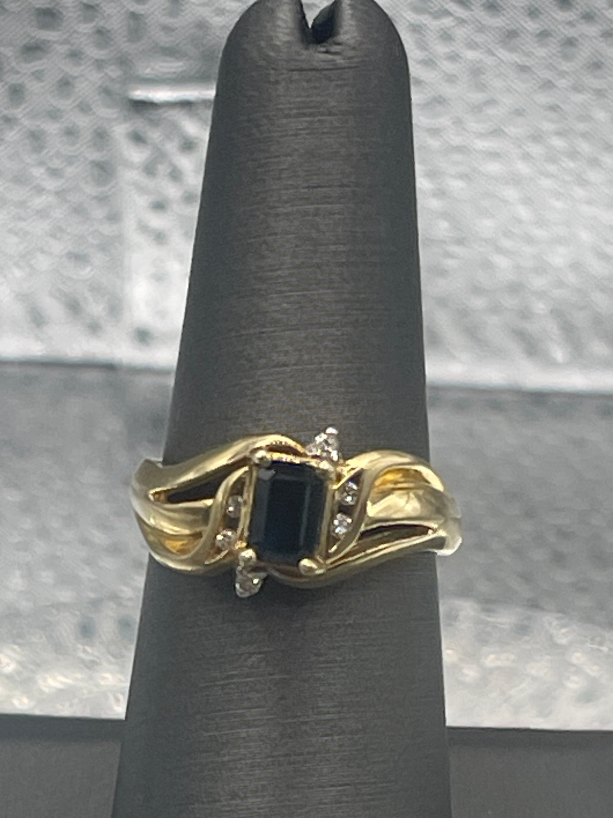 Ladies 14 Karat Solid Yellow Gold Blue Sapphire and Diamond Ring