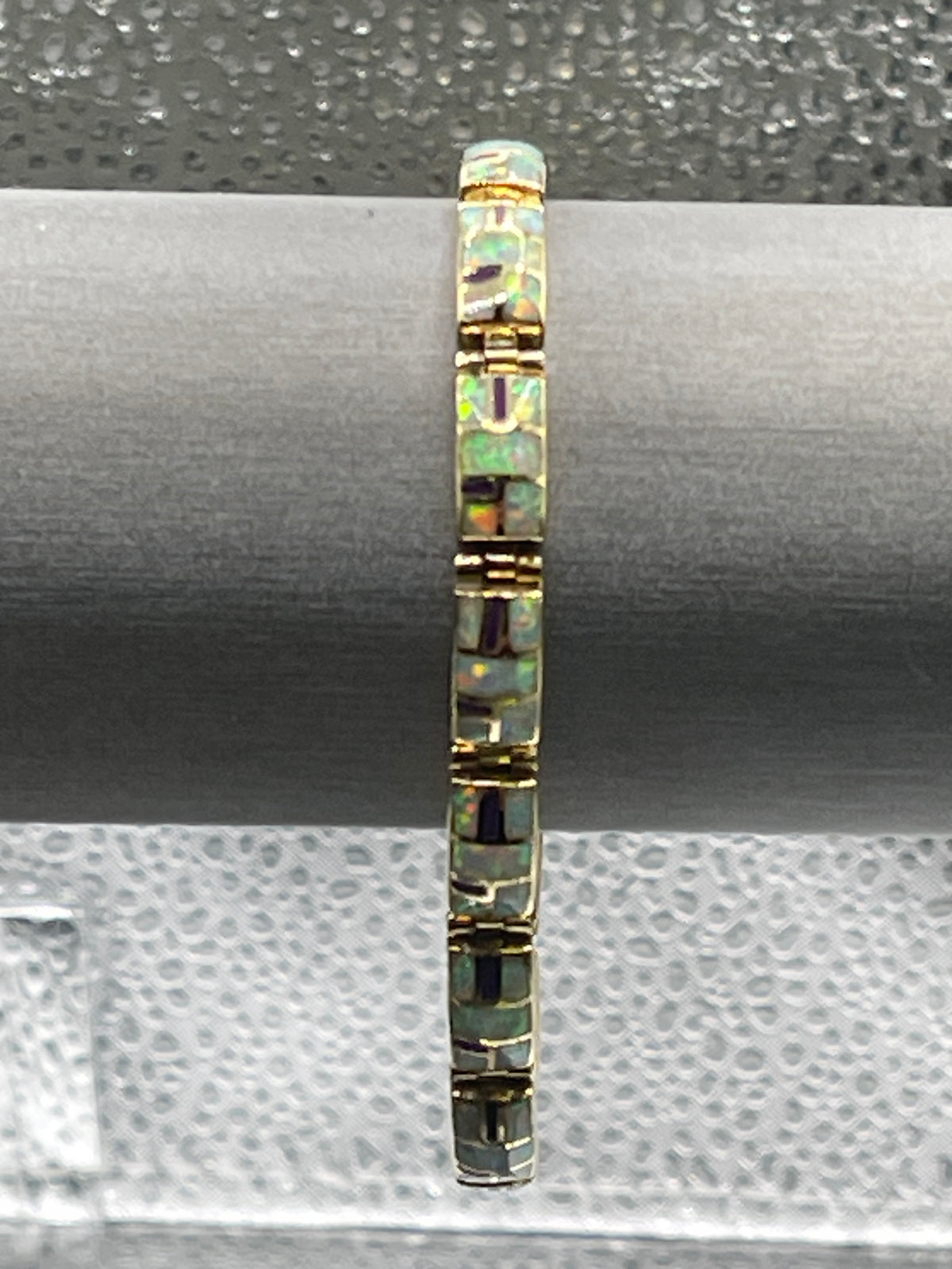 Ladies 14 Karat Solid Yellow Gold Opal Link Bracelet