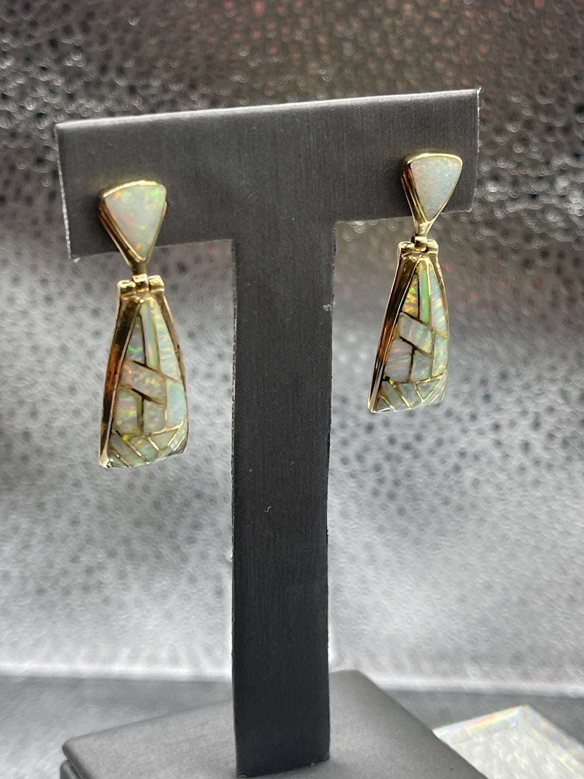 Ladies 14 Karat Solid Yellow Gold Opal Dangling Earrings