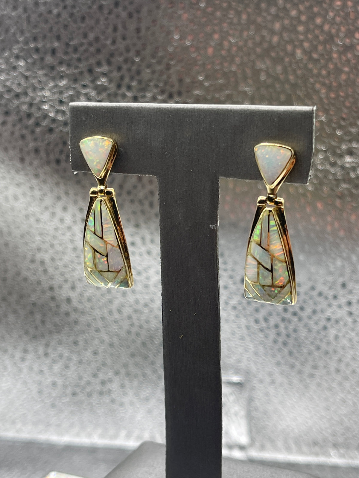 Ladies 14 Karat Solid Yellow Gold Opal Dangling Earrings