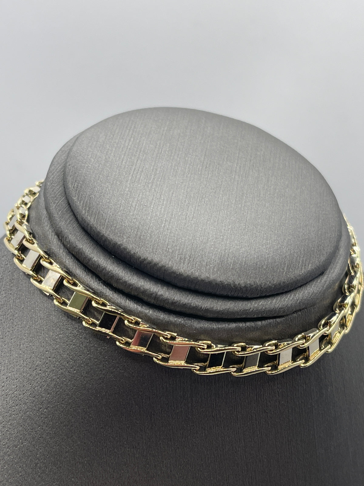 14 Karat White & Yellow Gold Solid Track Link Bracelet