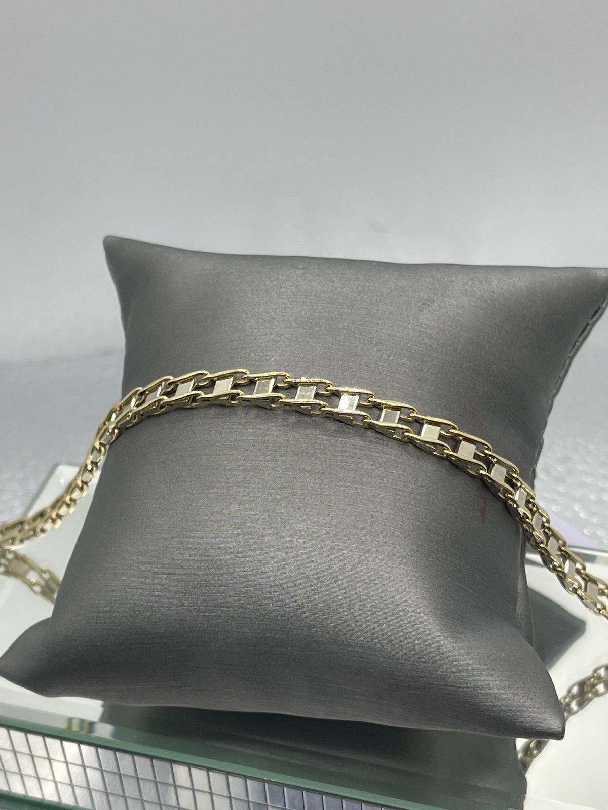14 Karat White & Yellow Gold Solid Track Link Bracelet
