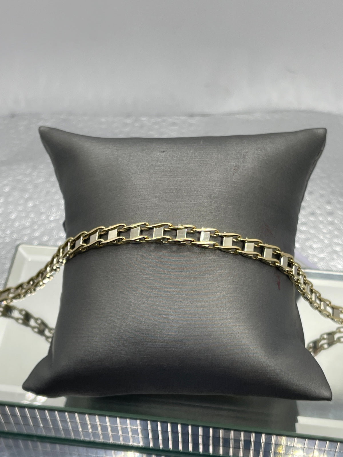 14 Karat White & Yellow Gold Solid Track Link Bracelet