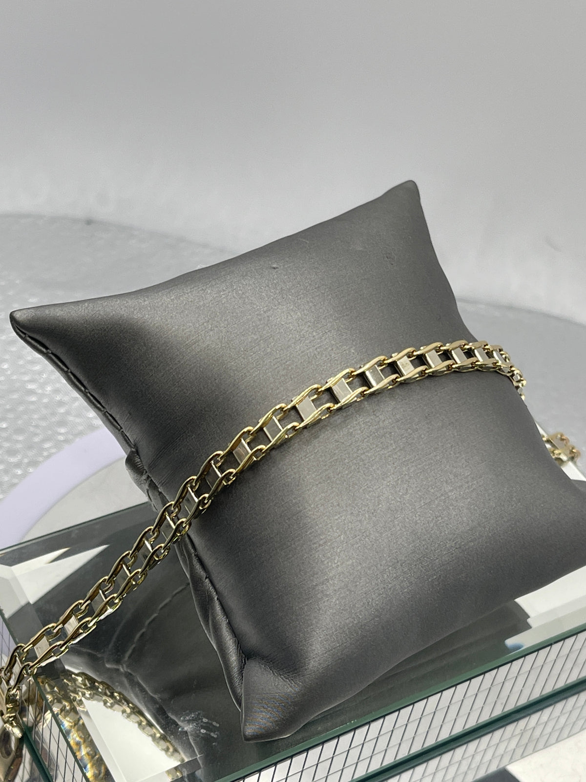 14 Karat White & Yellow Gold Solid Track Link Bracelet