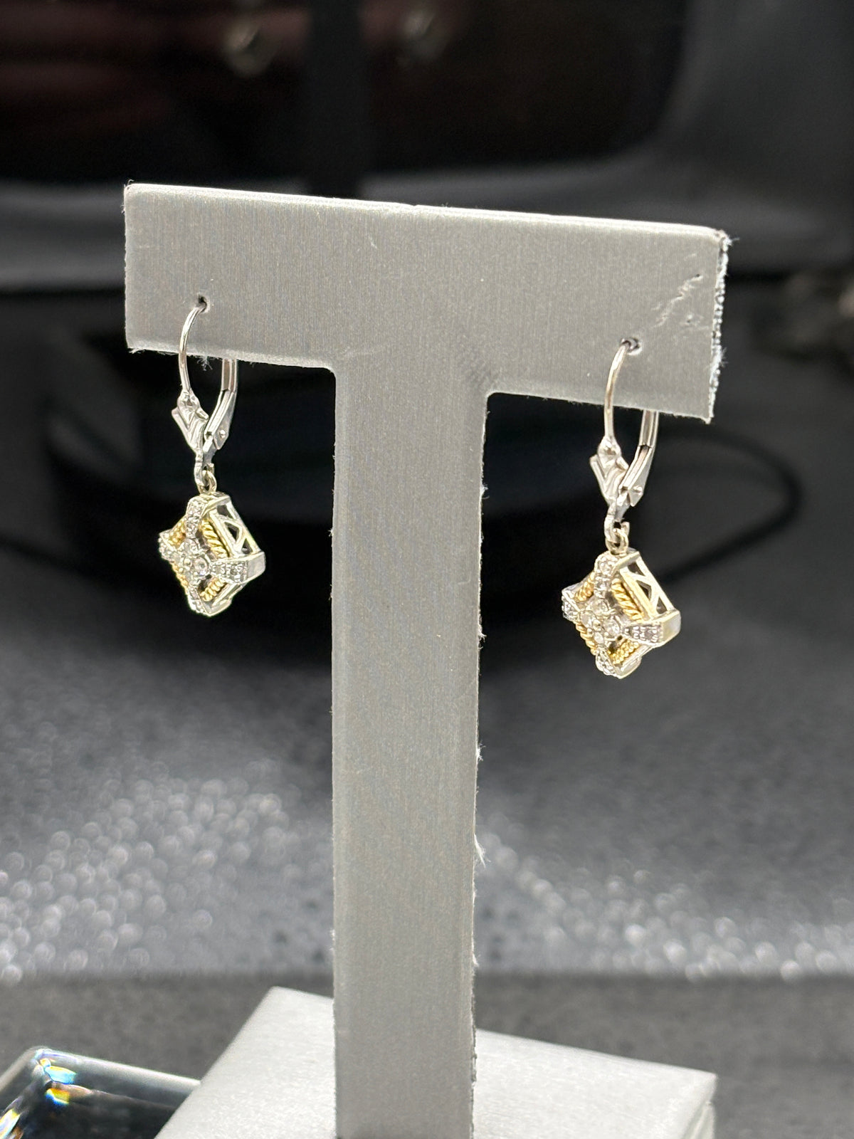 14kt Italian Ladies Yellow and White Gold Diamond dangling earrings