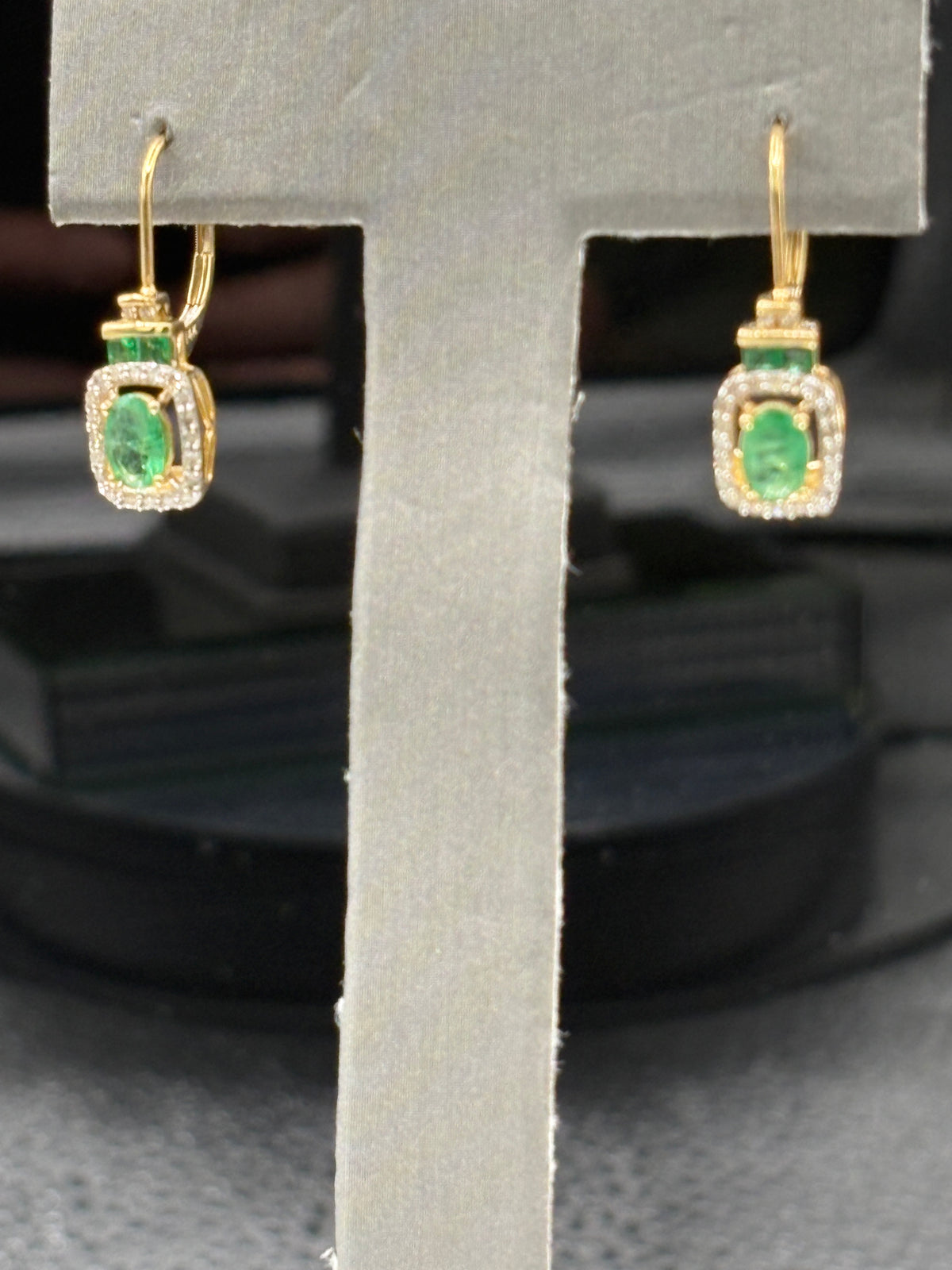 14kt Emerald and Diamond dangling cocktail earrings