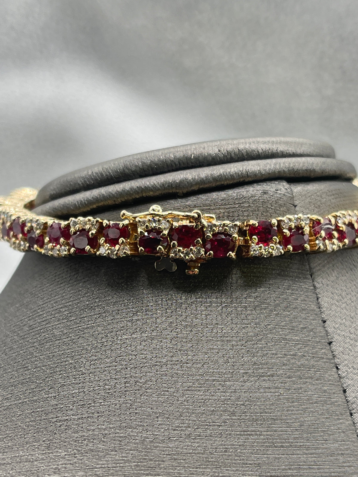 A Magnificent 14 Karat Yellow Gold Genuine Ruby & Diamond Cocktail Bracelet