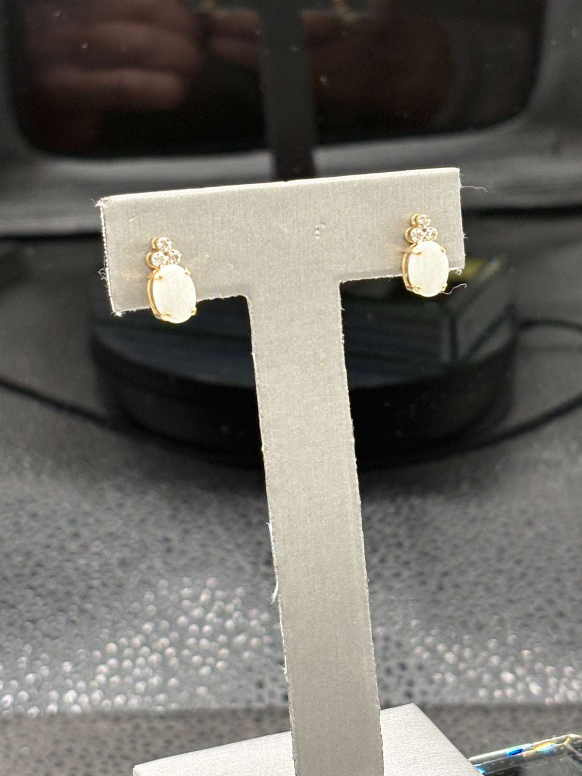 14kt gold diamond and opal stud earrings