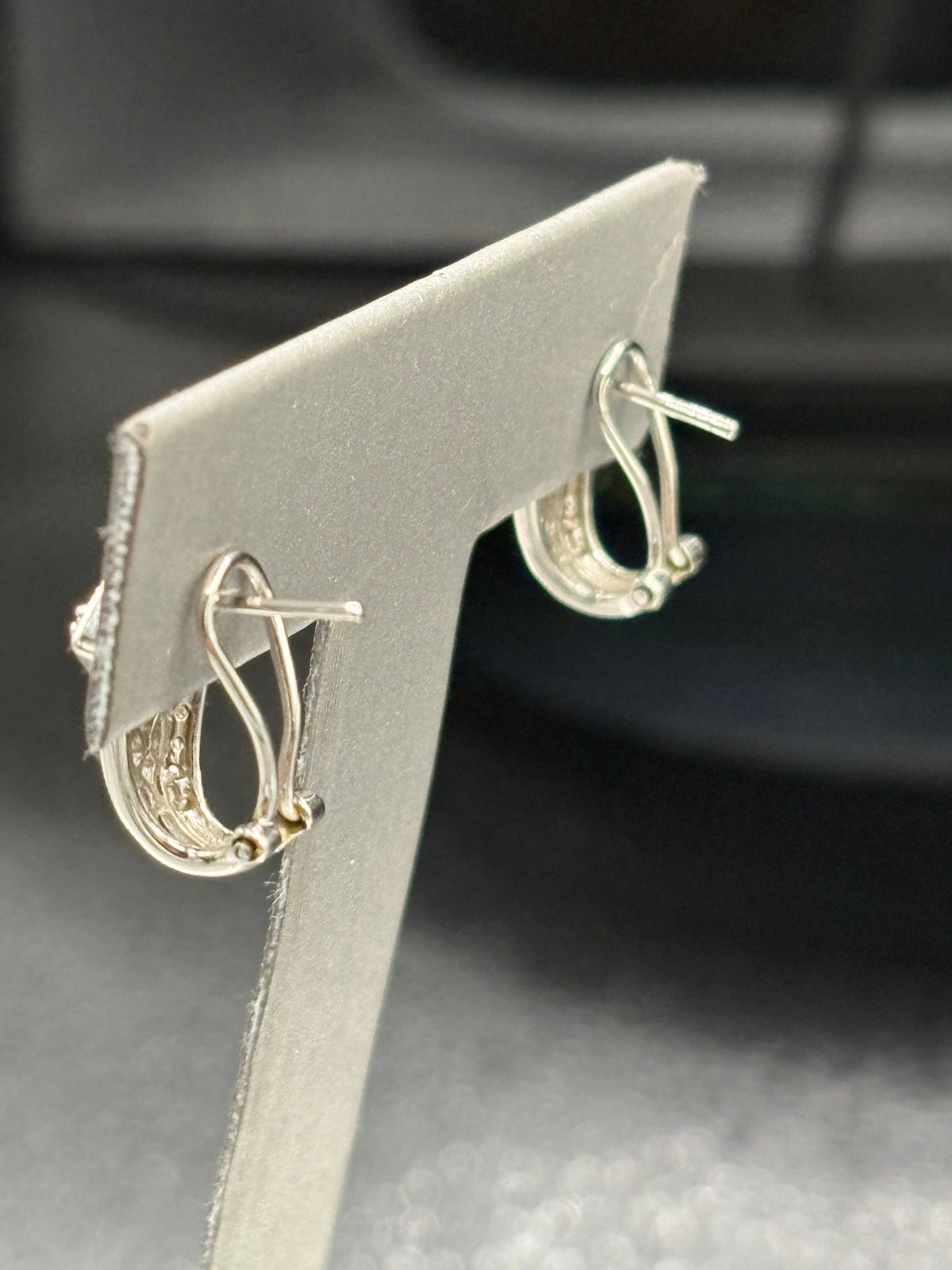 14kt Ladies white gold diamond filigree earrings with wire snapbacks