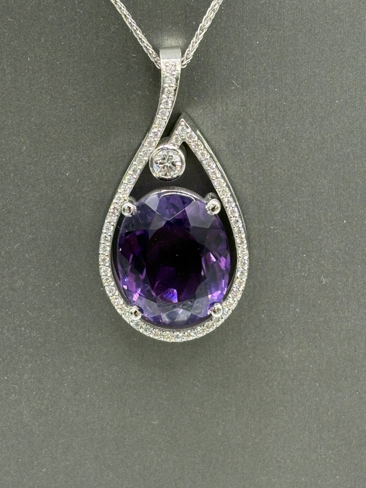 Ladies’ 14KT White Gold Custom Diamond & Amethyst Pendant with Chain
