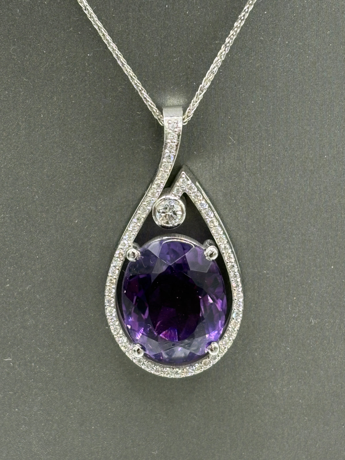 Ladies’ 14KT White Gold Custom Diamond & Amethyst Pendant with Chain