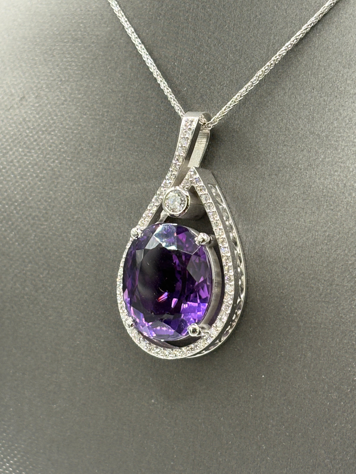 Ladies’ 14KT White Gold Custom Diamond & Amethyst Pendant with Chain