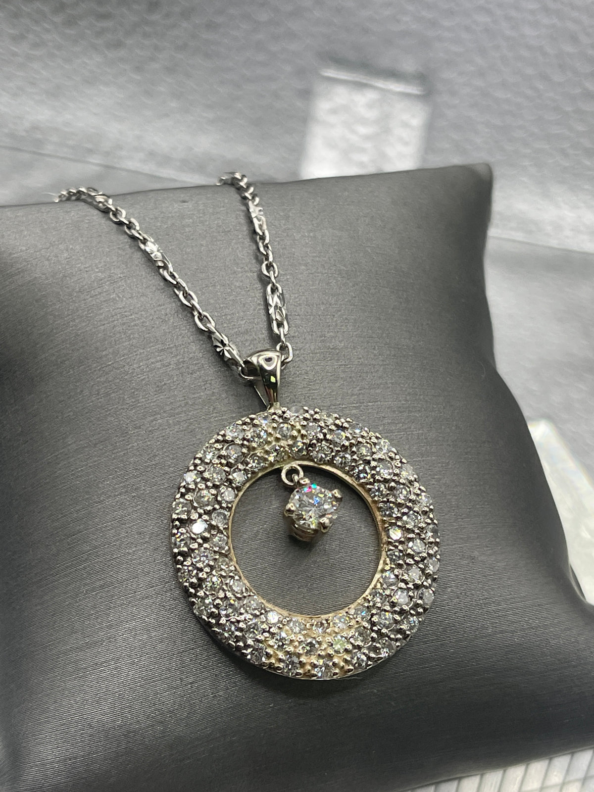 View two of Ladies 18 Karat White Gold Dangling Diamond Pendant