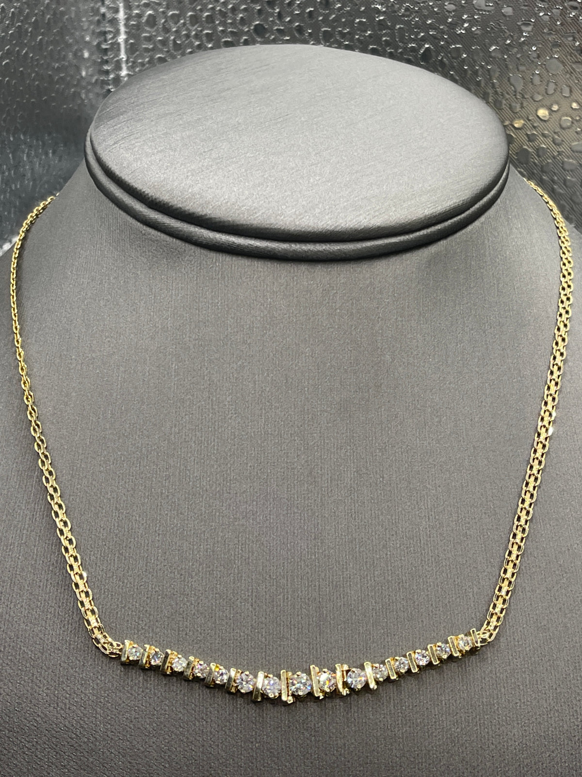 Ladies 14 Karat Yellow Gold Diamond Tennis Necklace