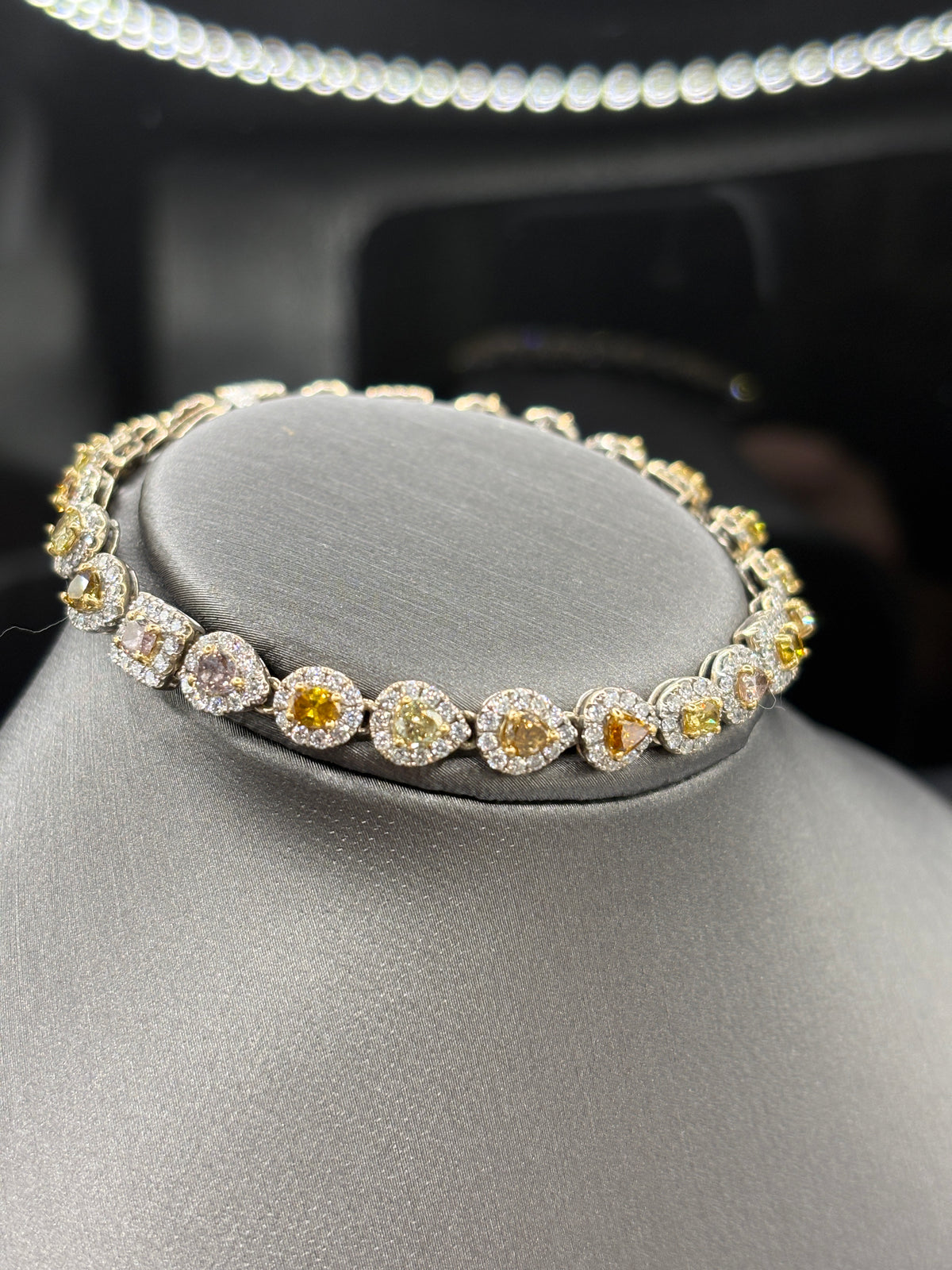 Ladies 18 Karat White Gold Fancy Shape & Color Diamond Bracelet