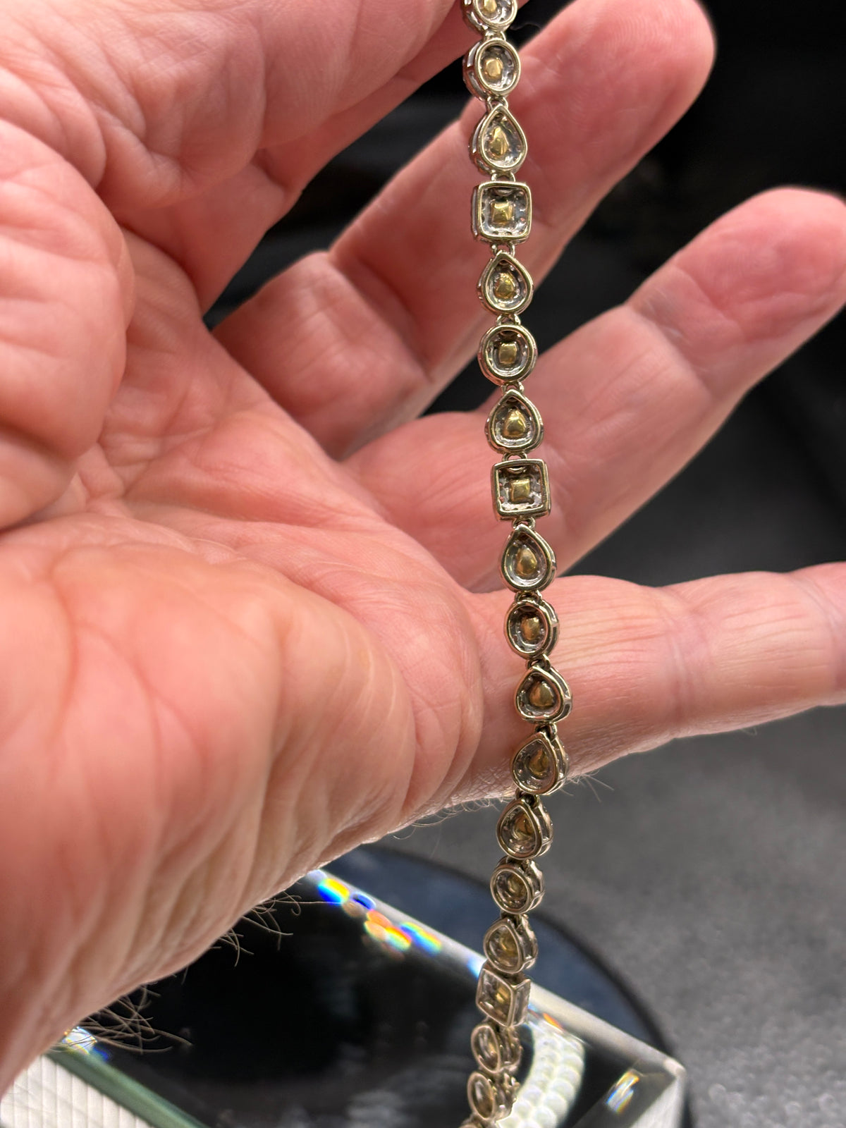 Ladies 18 Karat White Gold Fancy Shape & Color Diamond Bracelet