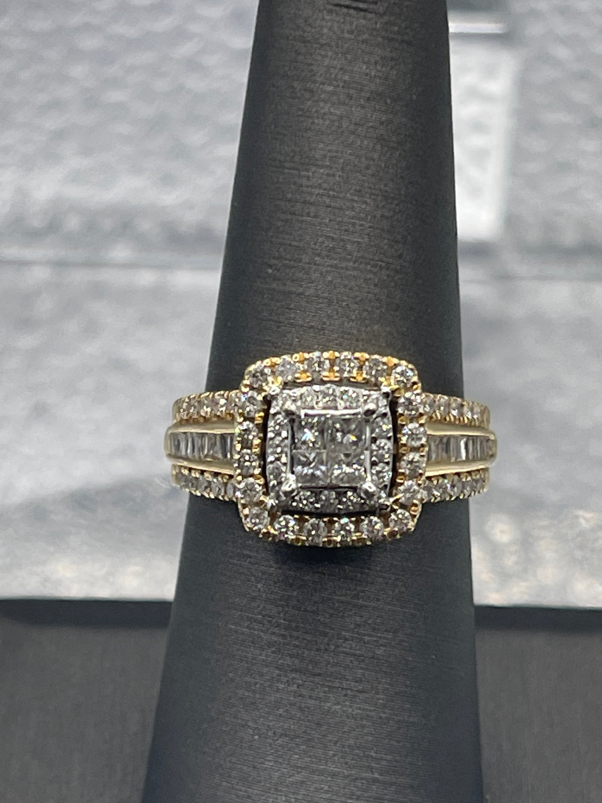 Ladies 14 Karat Yellow Gold Double Diamond Halo Ring