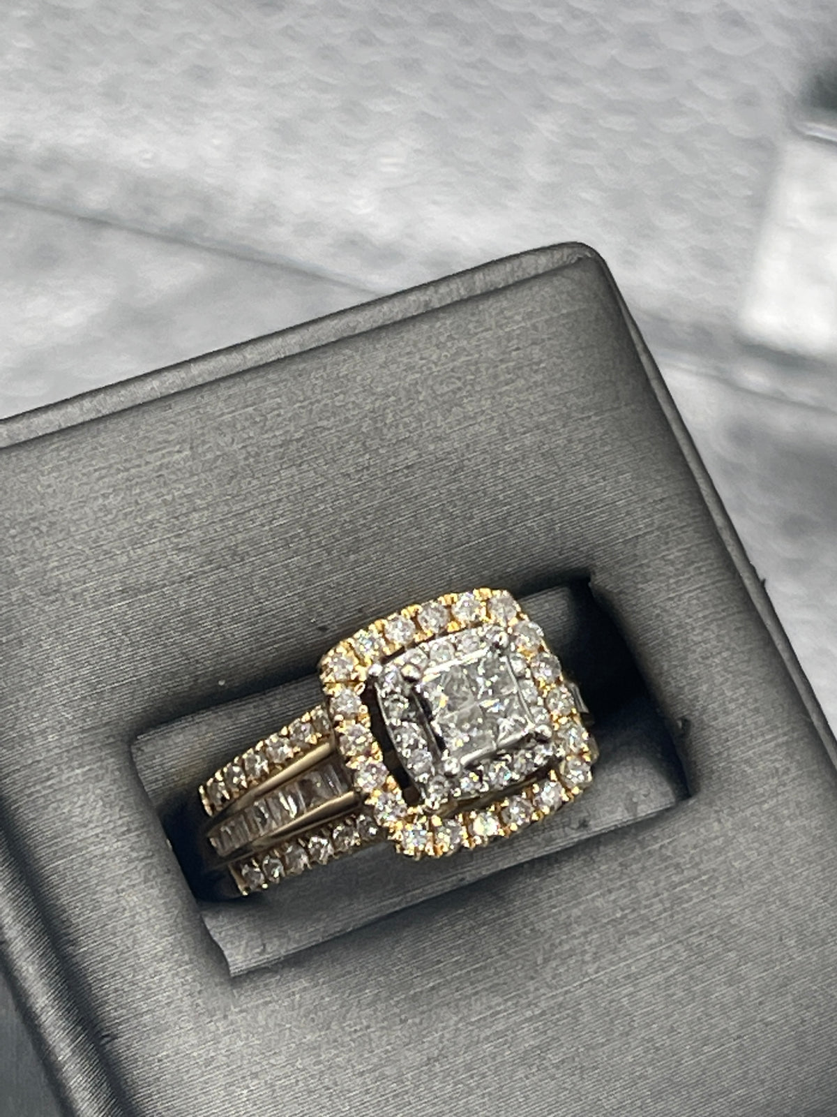 Ladies 14 Karat Yellow Gold Double Diamond Halo Ring