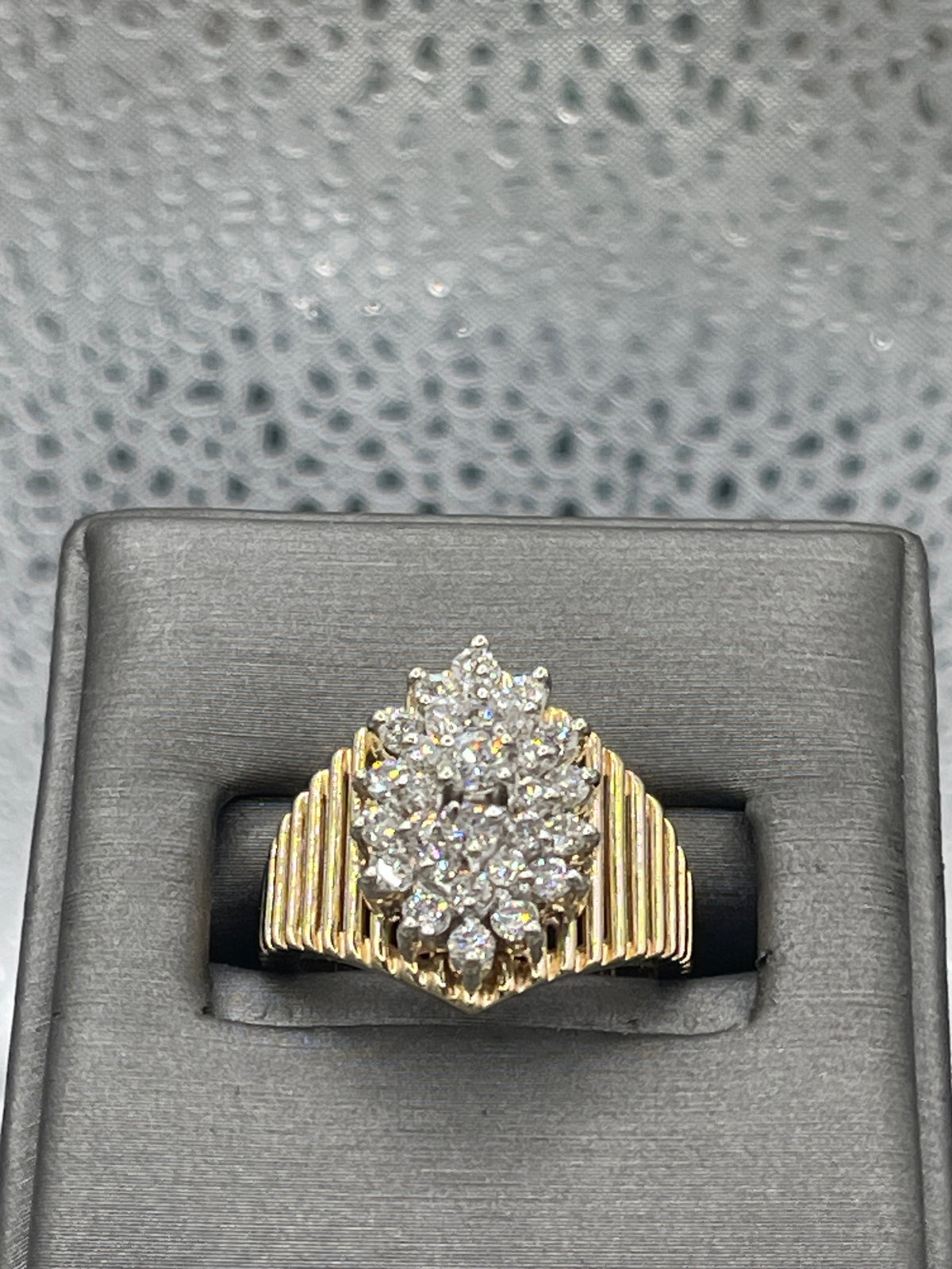 View two of Ladies Vintage 14 Karat Yellow Gold Diamond Marquise Cluster Ring