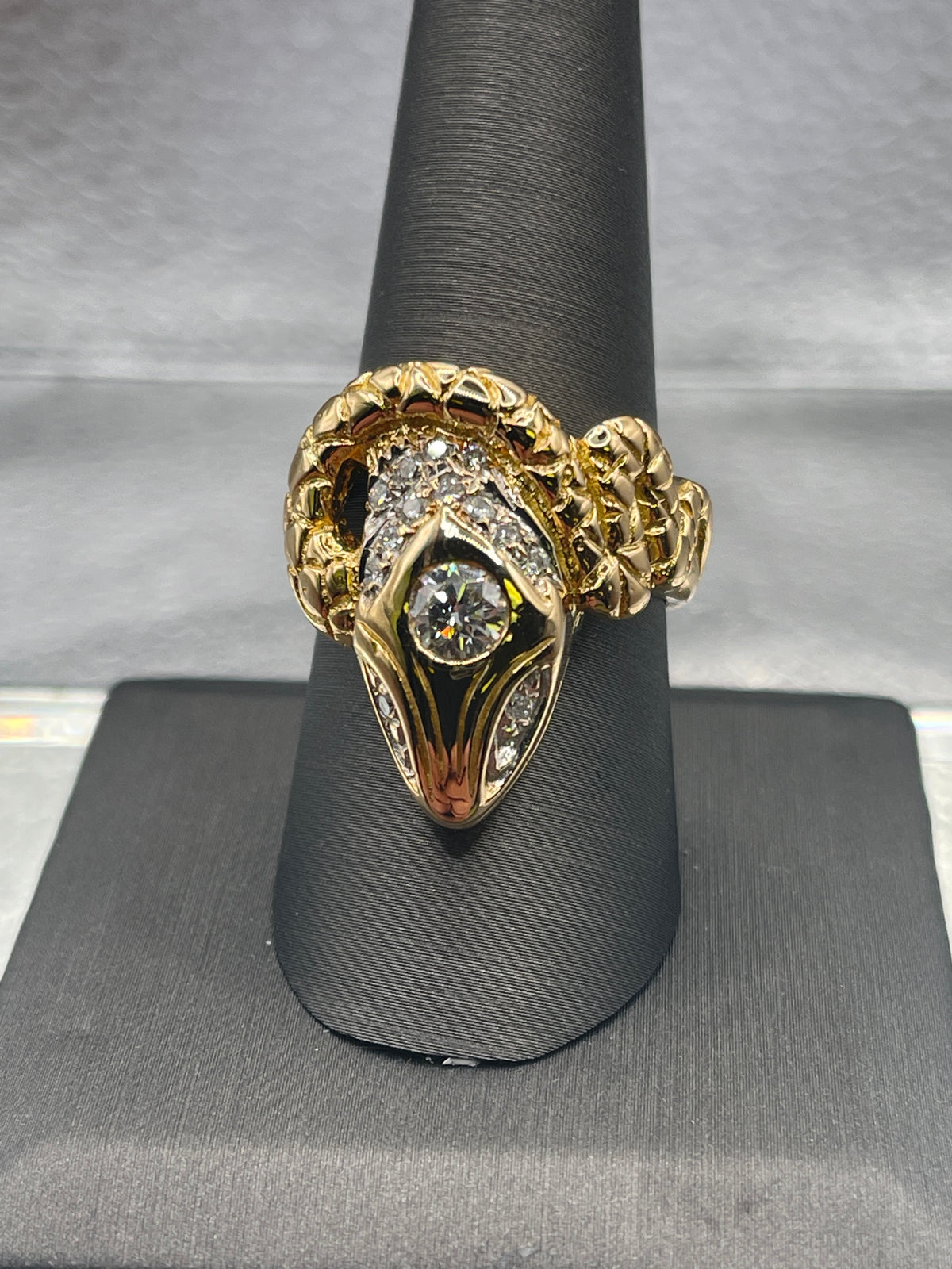View eight of A Fabulous 22 Karat Yellow Gold Diamond Snake Ring