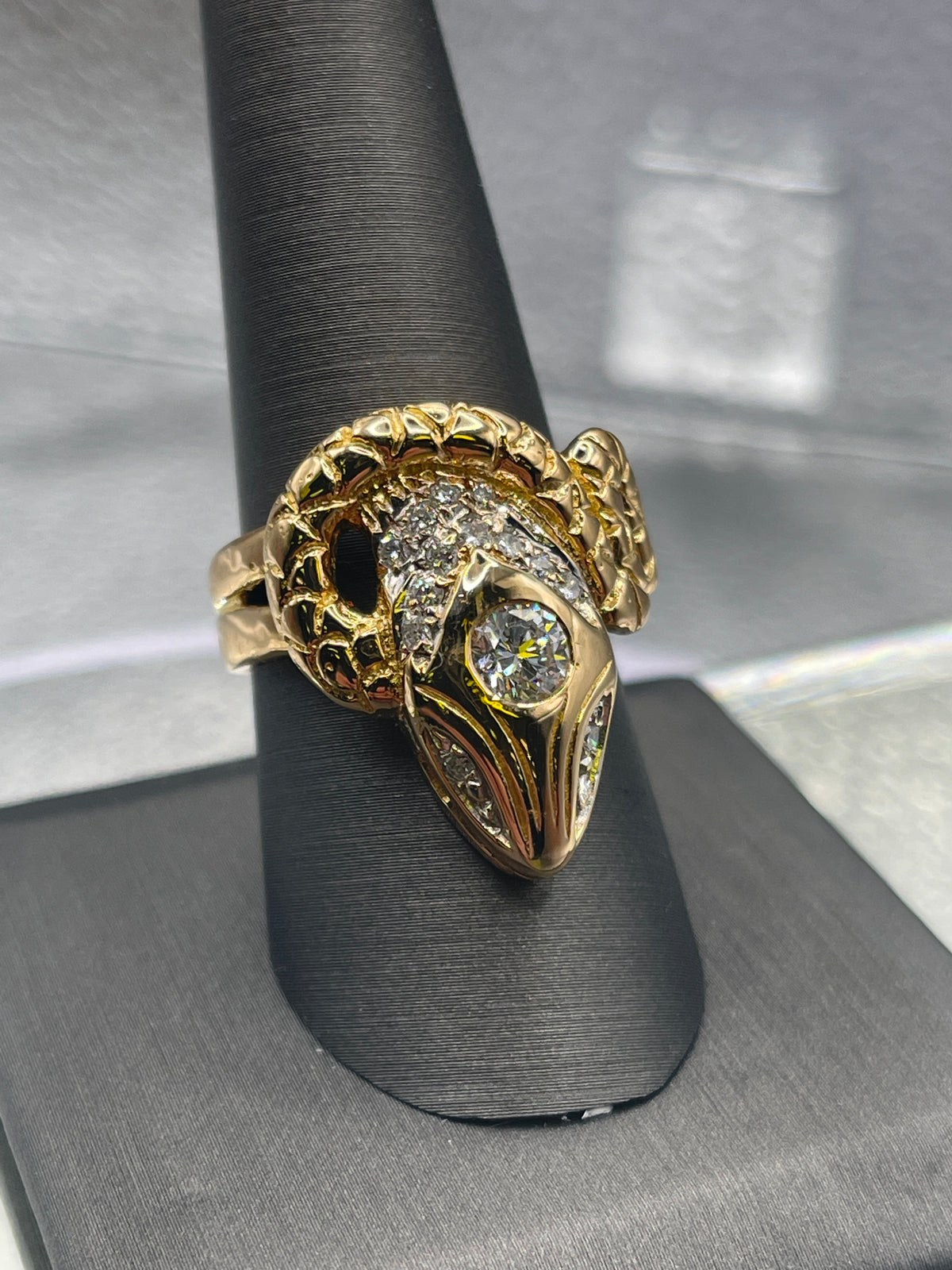 View seven of A Fabulous 22 Karat Yellow Gold Diamond Snake Ring