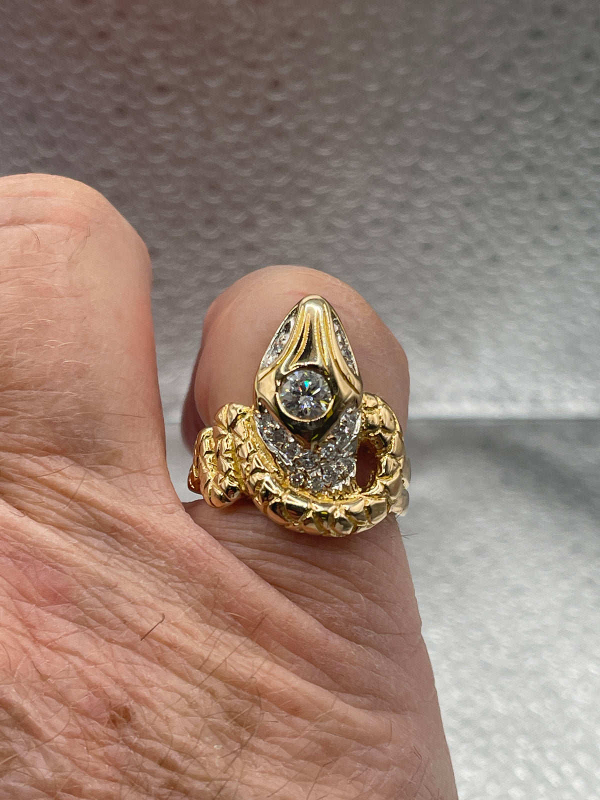 View four of A Fabulous 22 Karat Yellow Gold Diamond Snake Ring