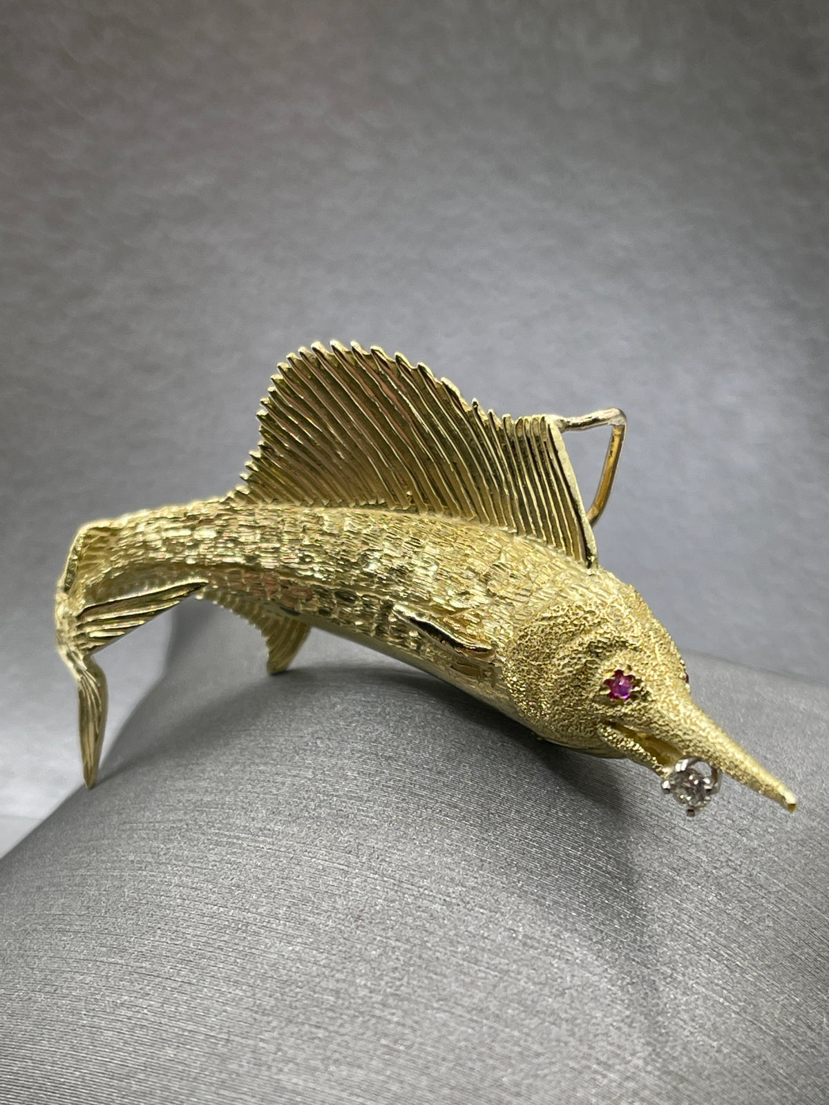 A Magnificent 18 Karat Yellow Gold Bill Fish Pendant