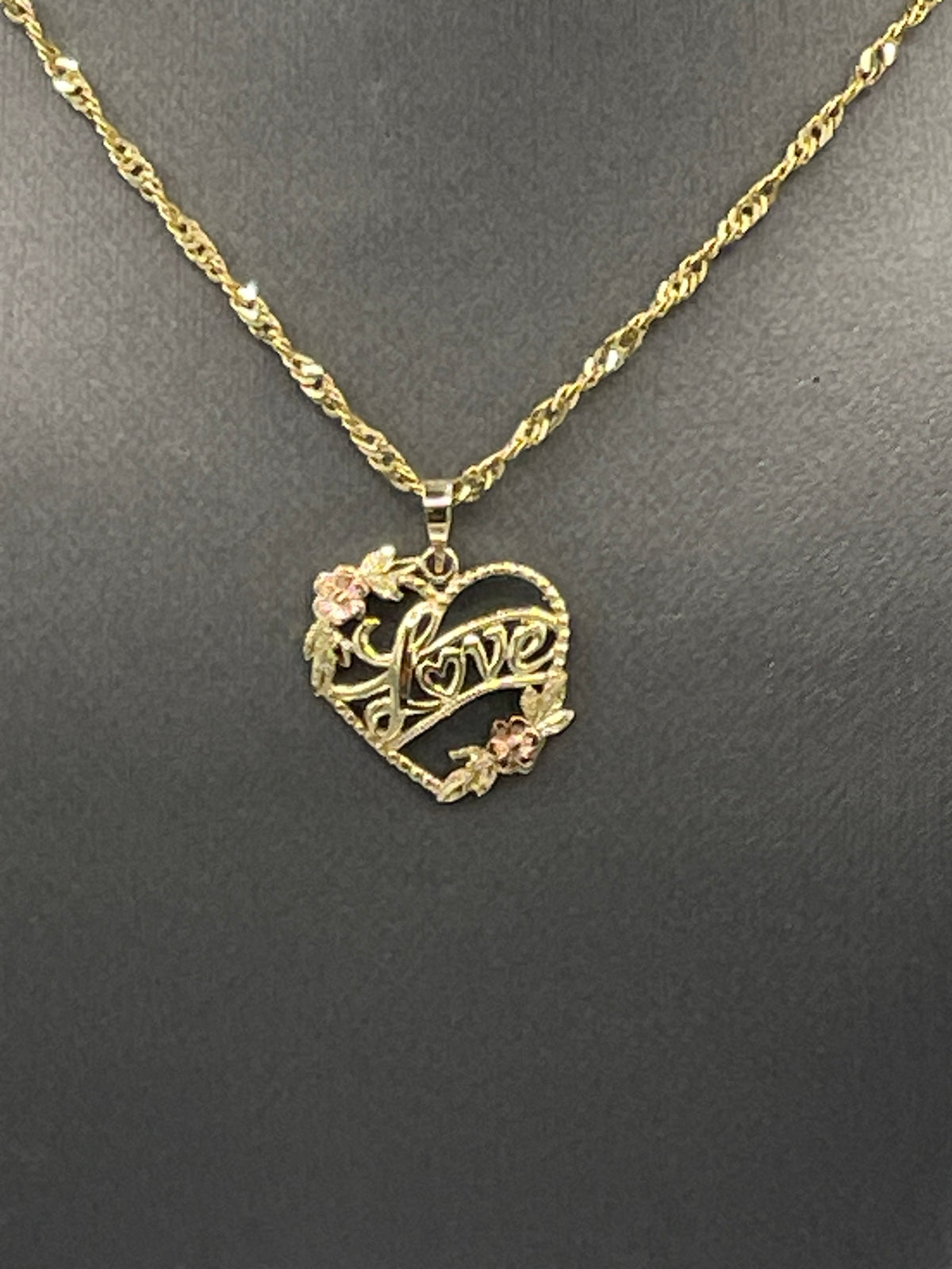 Ladies Beautiful 10 Karat Tri-Color Gold Love Heart Pendant