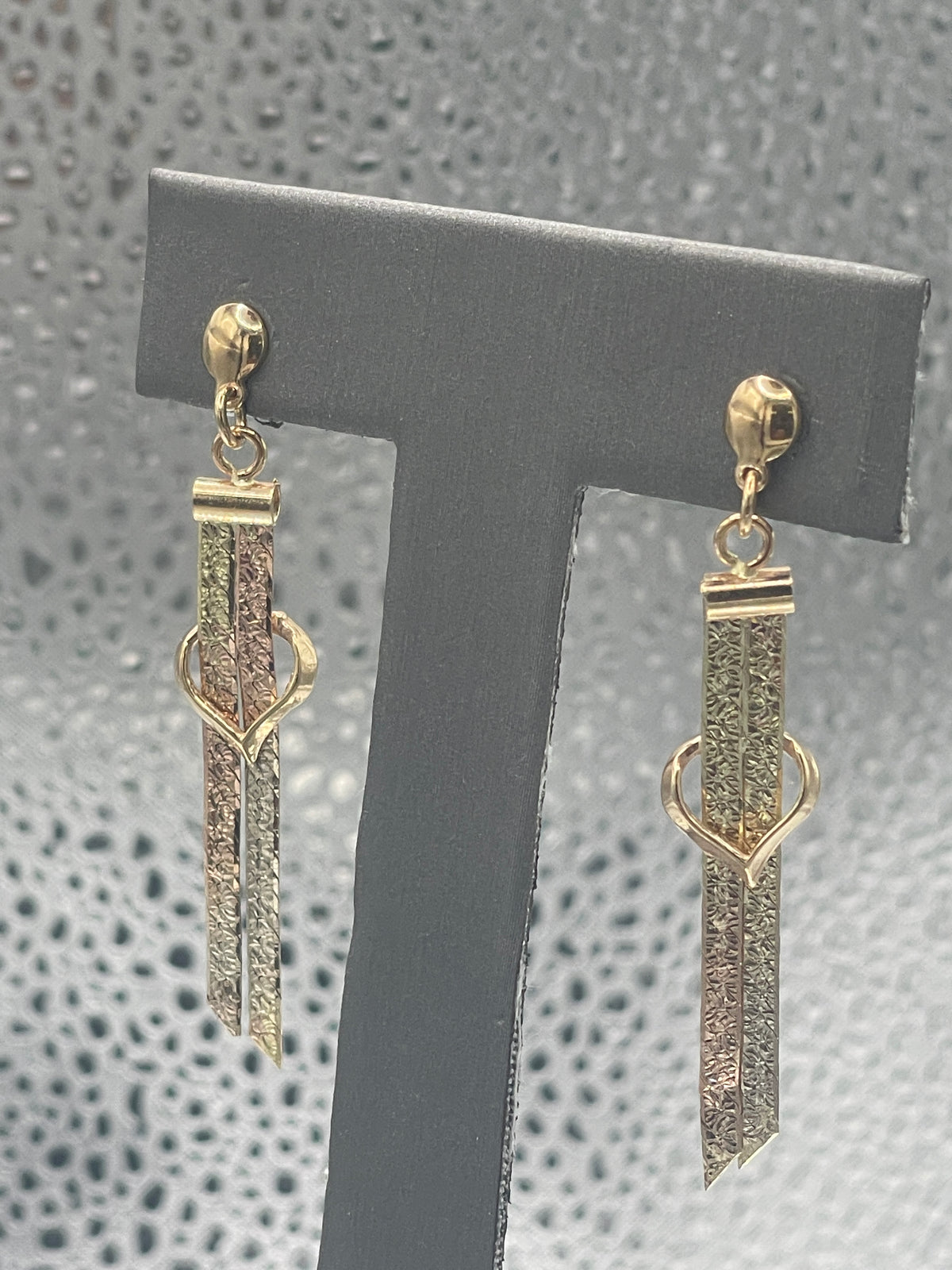 Ladies Italian Vintage 14 Karat Tri-Color Dangling Earrings