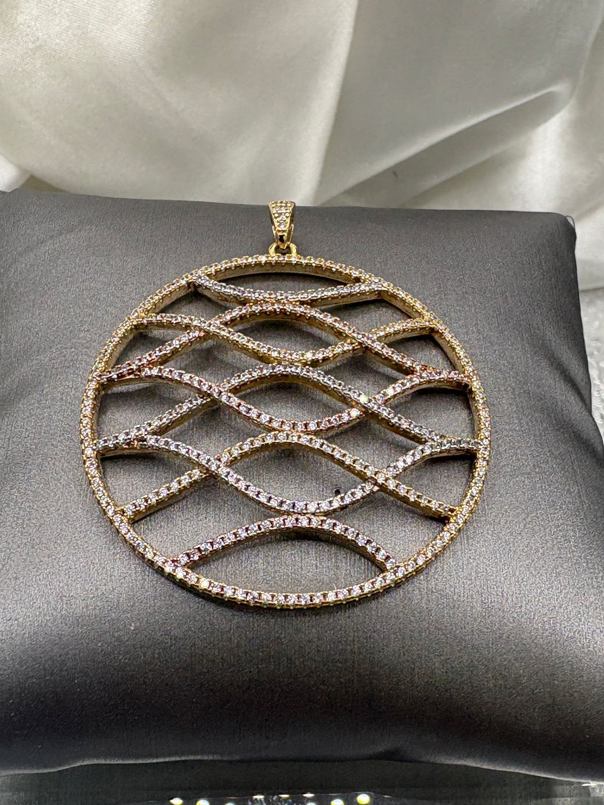 Vintage sterling silver round circle pendant charm multi filigree concentric