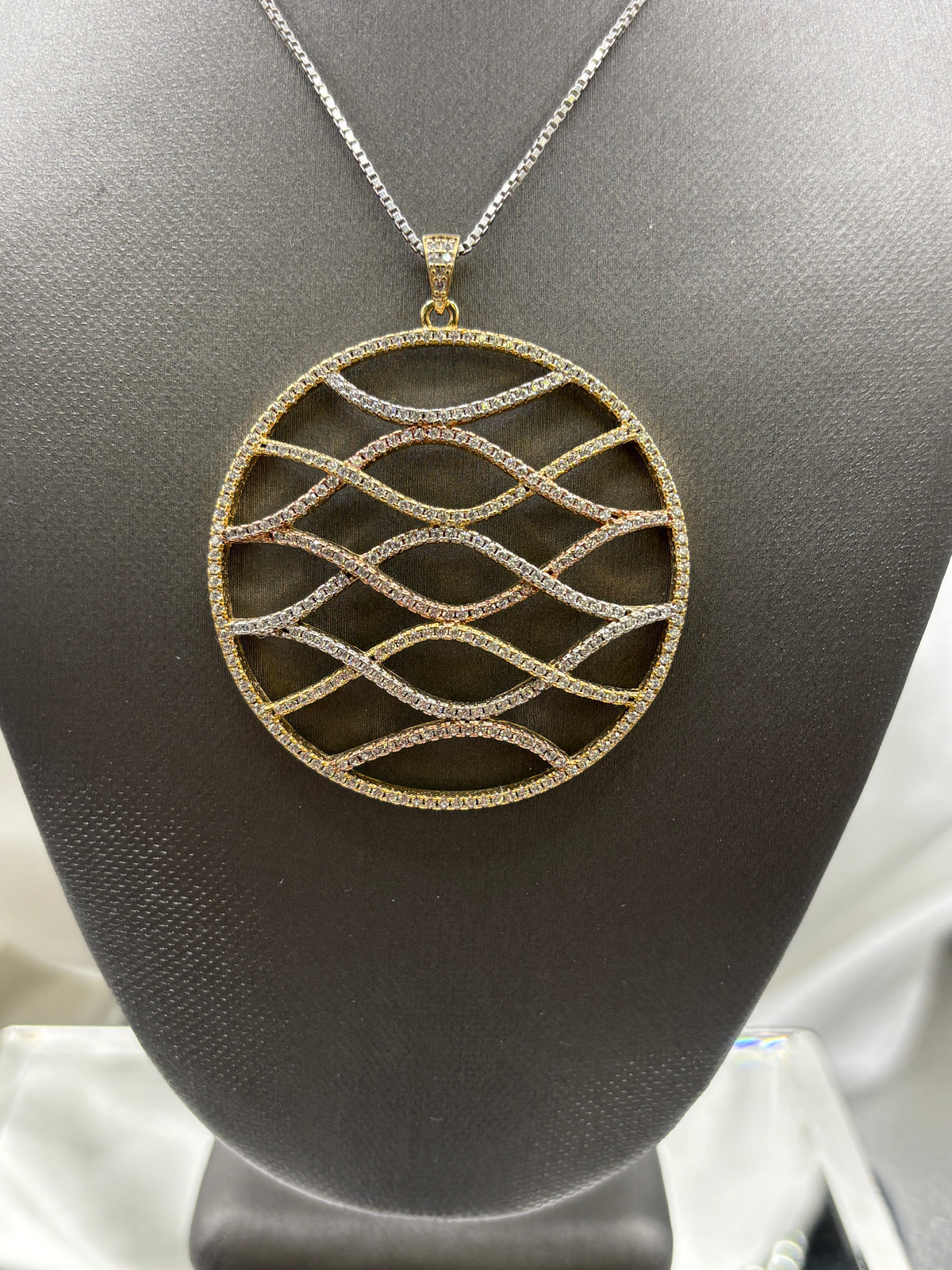 Vintage sterling silver round circle pendant charm multi filigree concentric