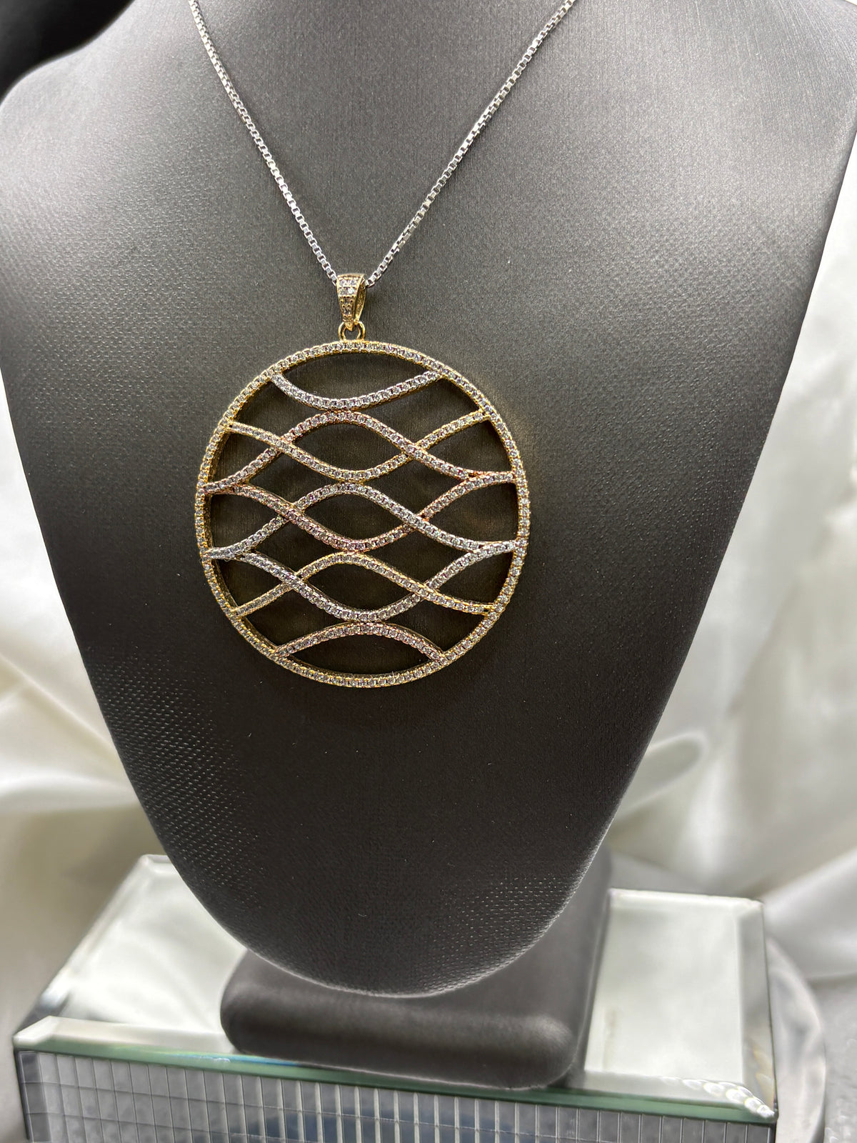 Vintage sterling silver round circle pendant charm multi filigree concentric