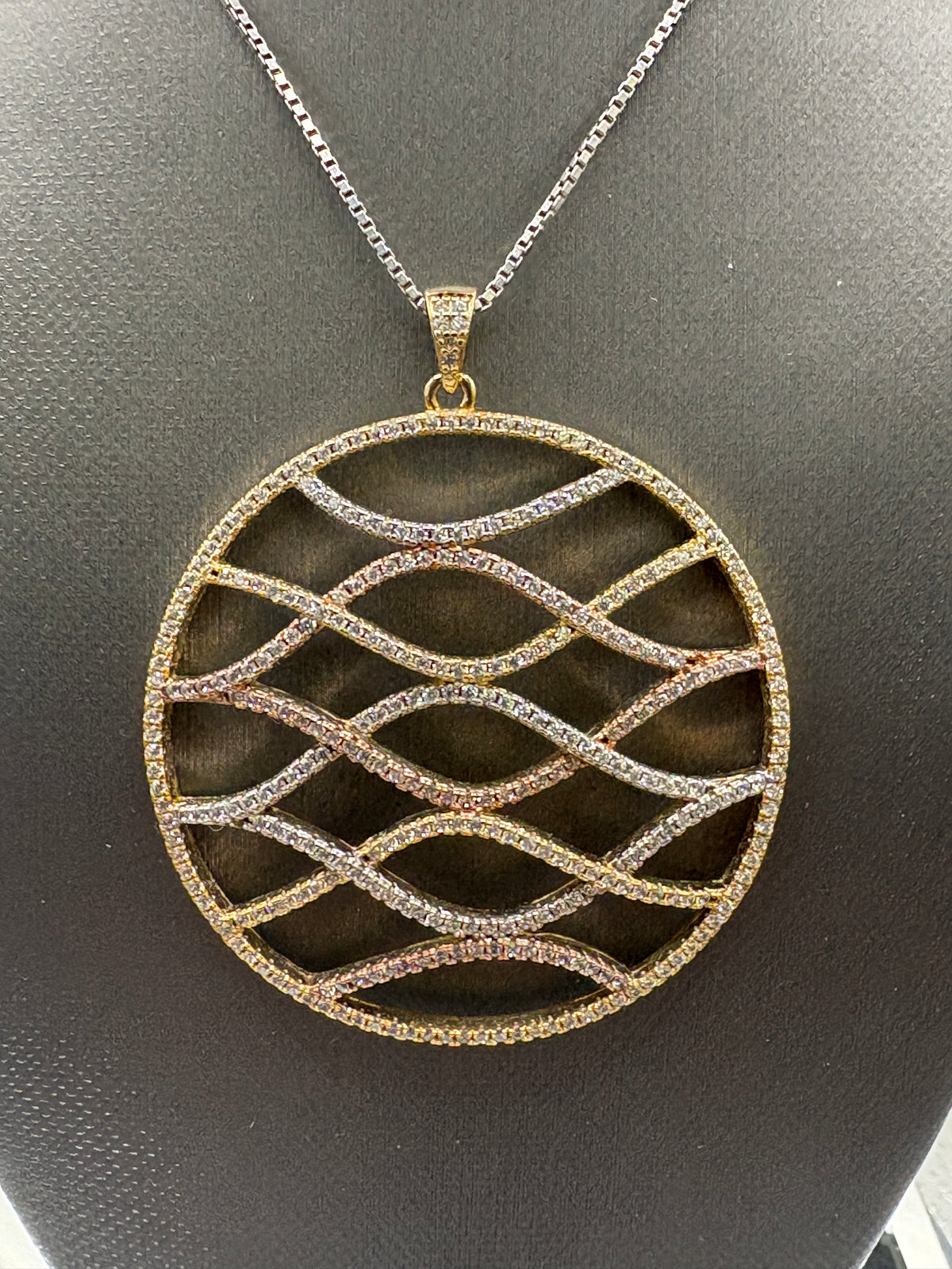 Vintage sterling silver round circle pendant charm multi filigree concentric