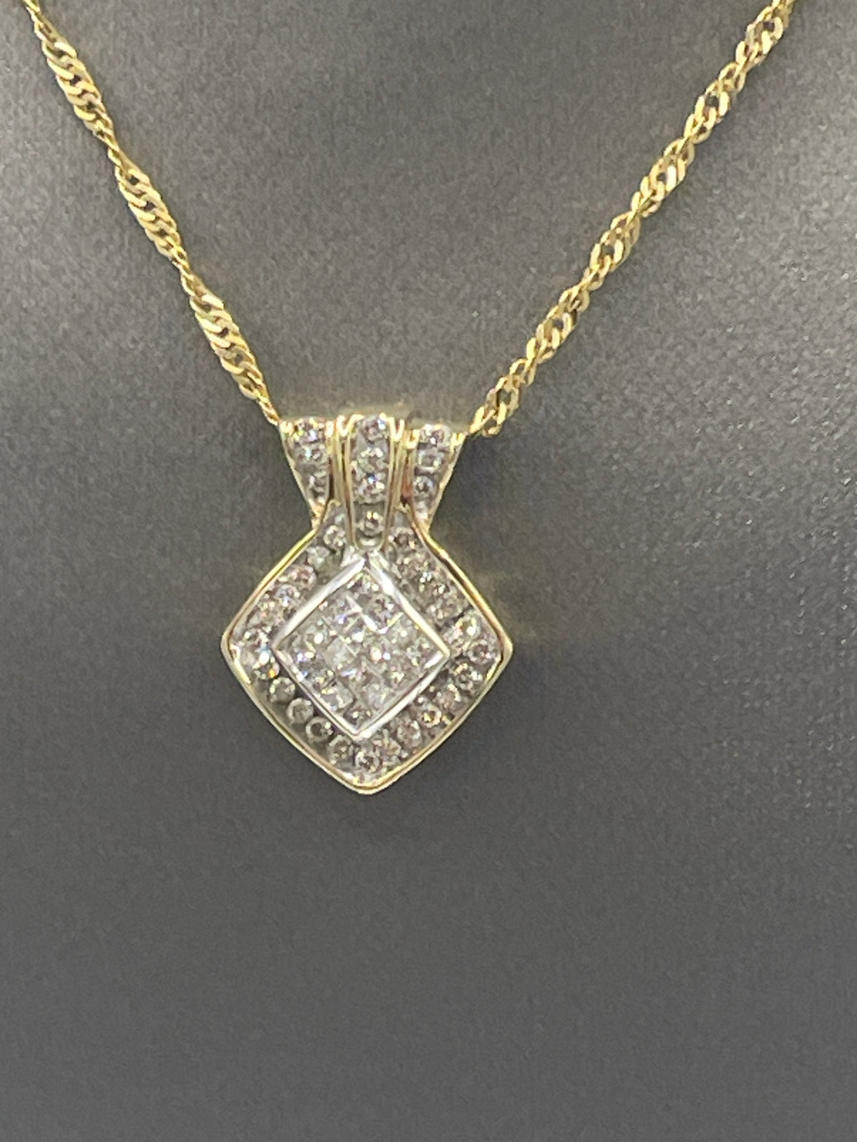 Ladies 10 Karat Yellow Gold Geometric  Diamond Pendant