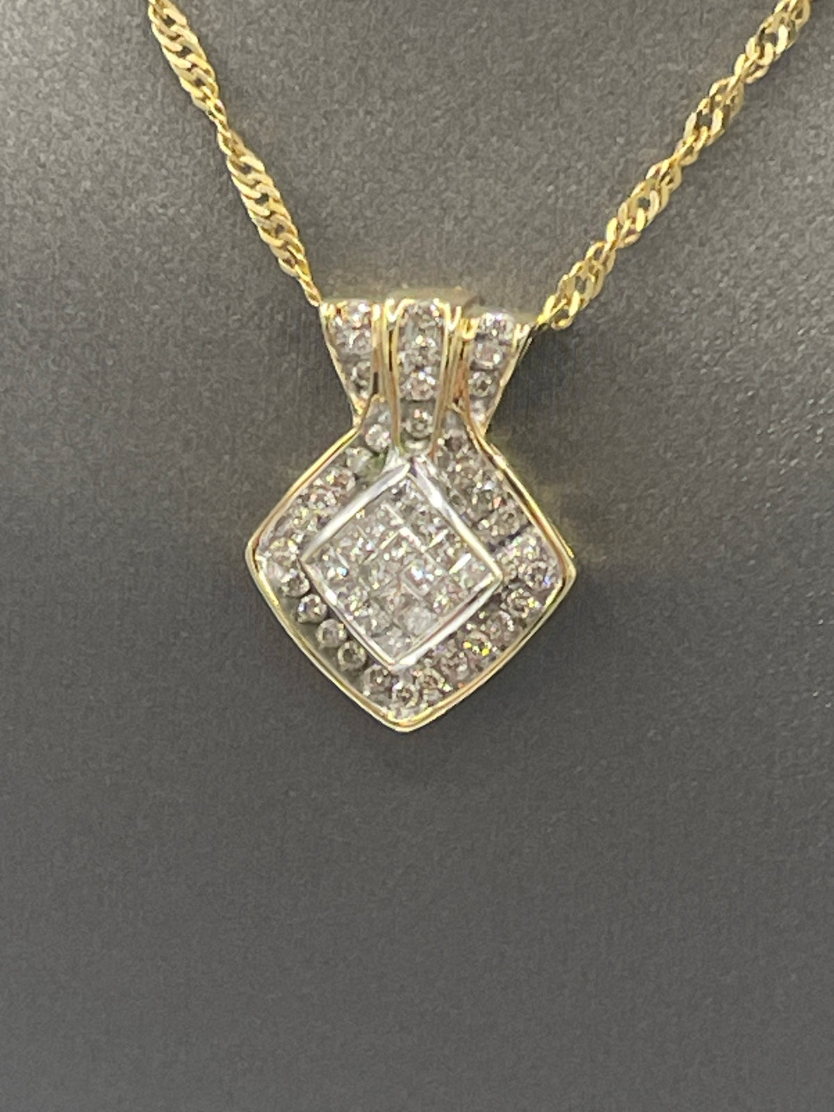 Ladies 10 Karat Yellow Gold Geometric  Diamond Pendant