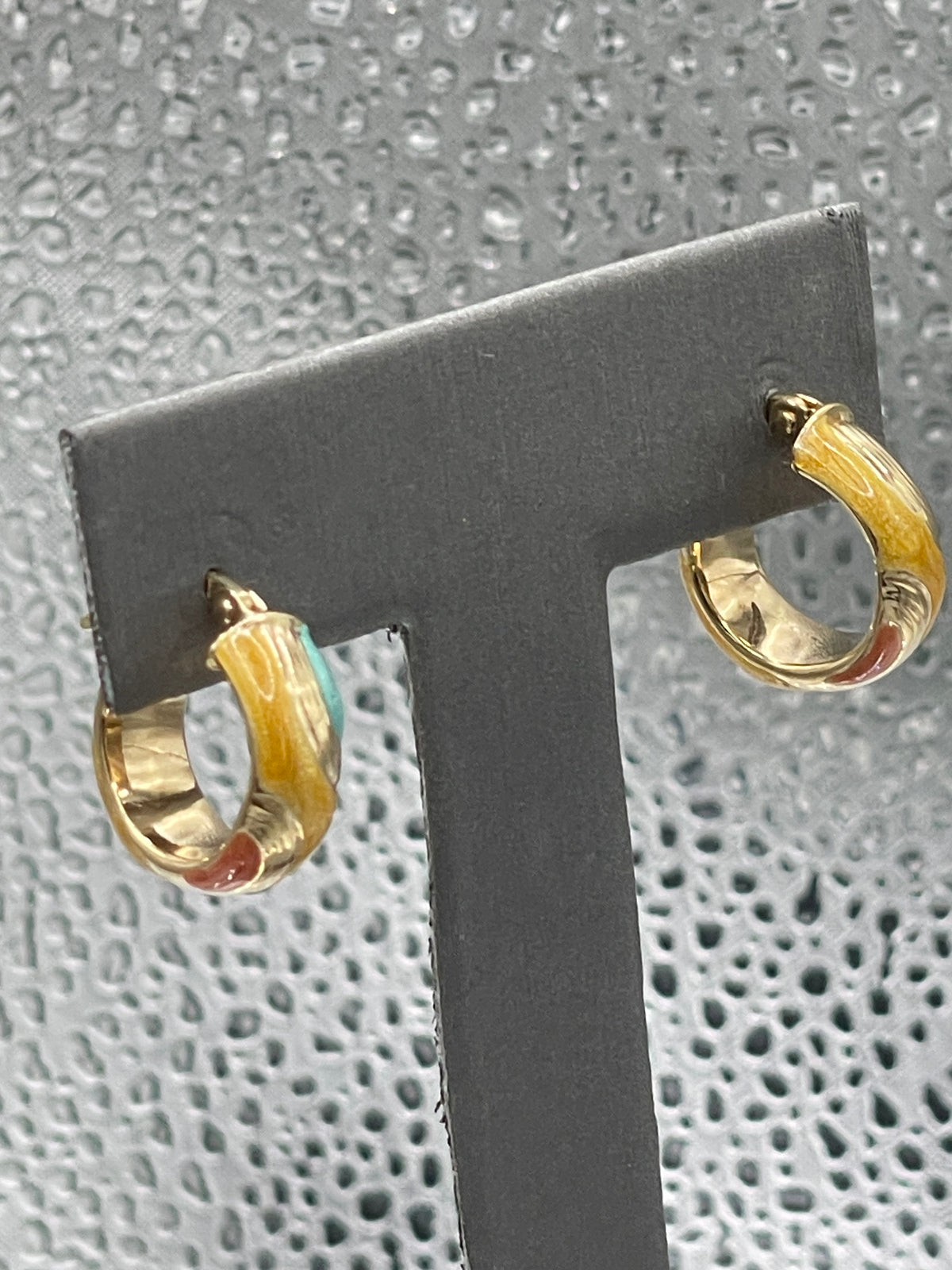 Ladies Beautiful 14 Karat Yellow Gold Colored Enamel Huggy Hoops