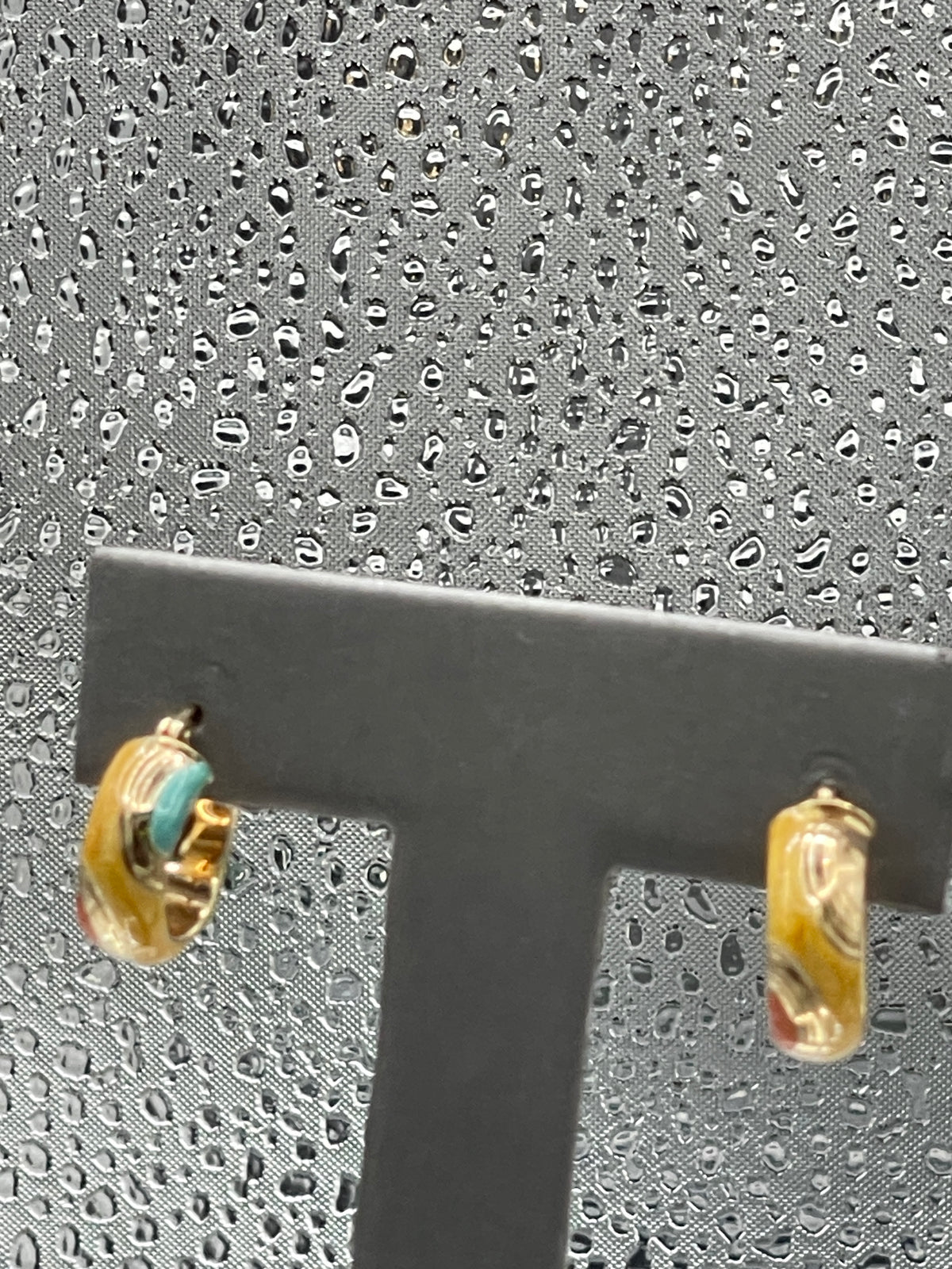 Ladies Beautiful 14 Karat Yellow Gold Colored Enamel Huggy Hoops