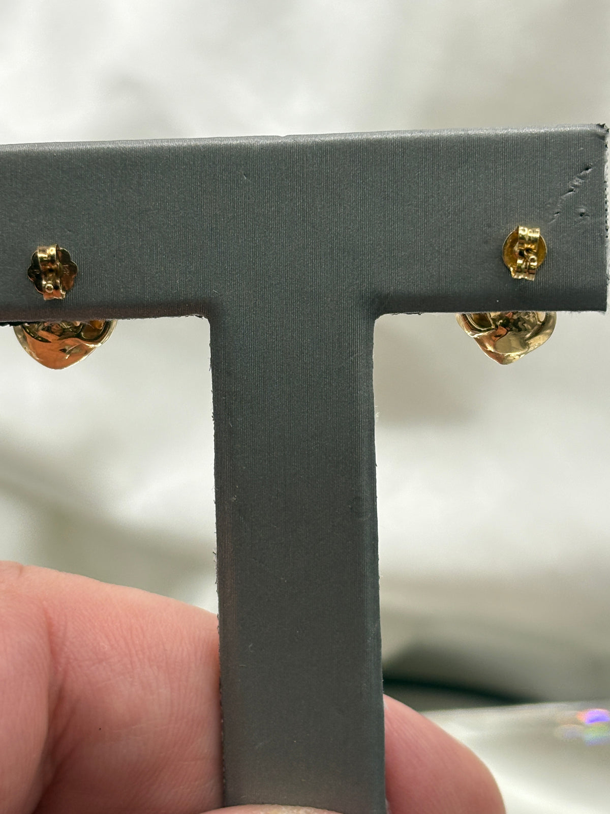 14kt yellow gold diamond and pearl swirl stud earrings