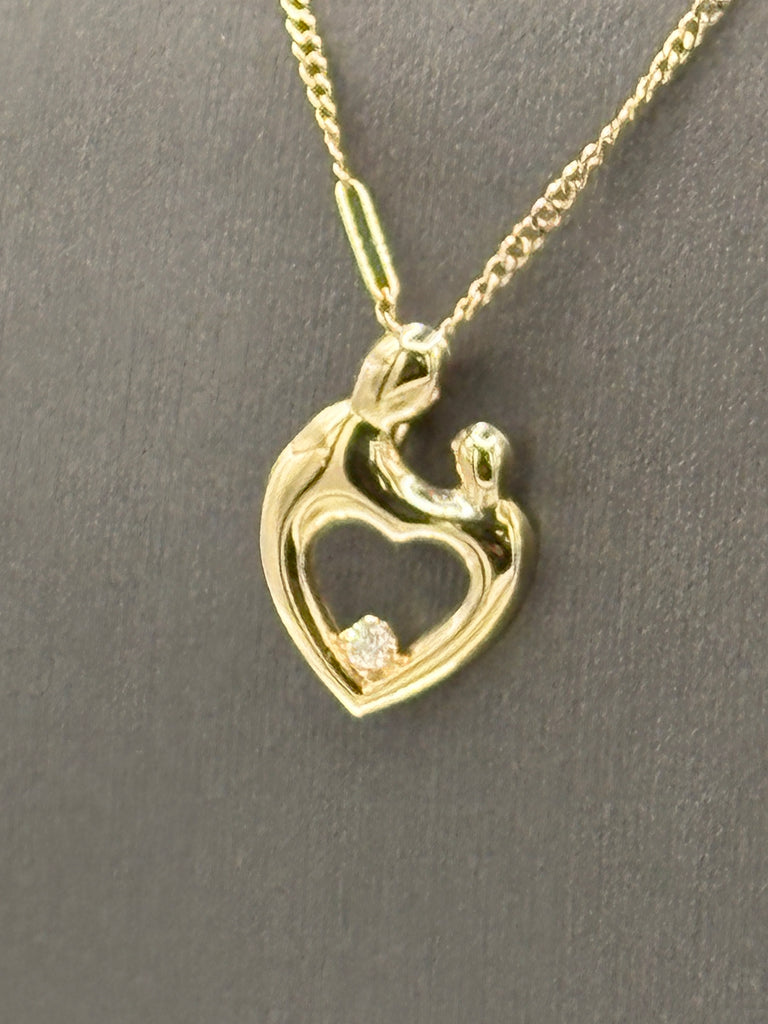 View two of Ladies 14 Karat Yellow Gold Mother & Baby Charm & Chain