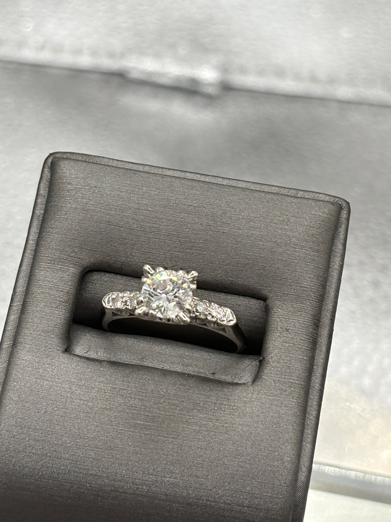 Ladies Vintage 14 Karat White Gold Diamond Engagement Ring