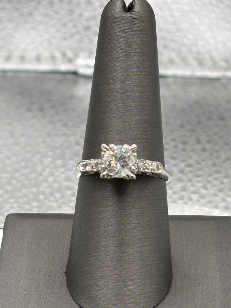 Ladies Vintage 14 Karat White Gold Diamond Engagement Ring