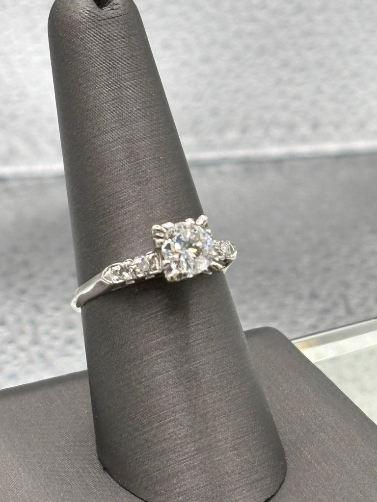 Ladies Vintage 14 Karat White Gold Diamond Engagement Ring