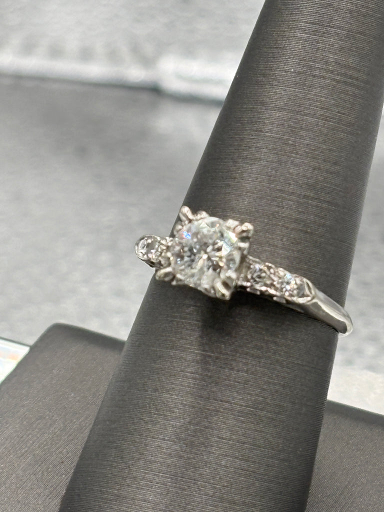 Ladies Vintage 14 Karat White Gold Diamond Engagement Ring