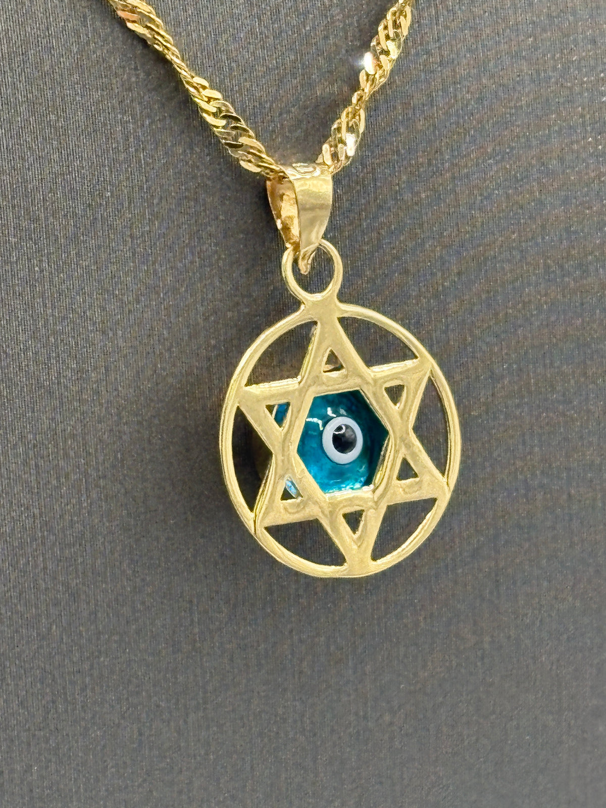 14 Karat Yellow Gold Star Of David All Seeing Eye Pendant