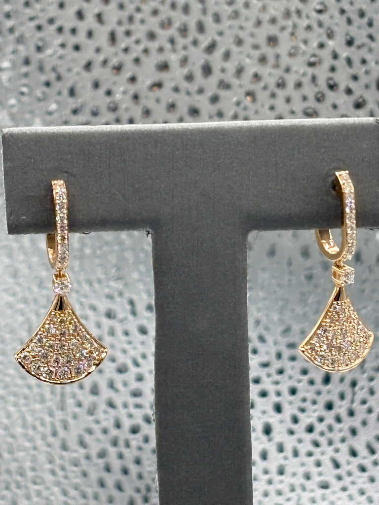 View one of Magnificent 18 Karat Rose Gold Diamond Fan Dangling Earrings