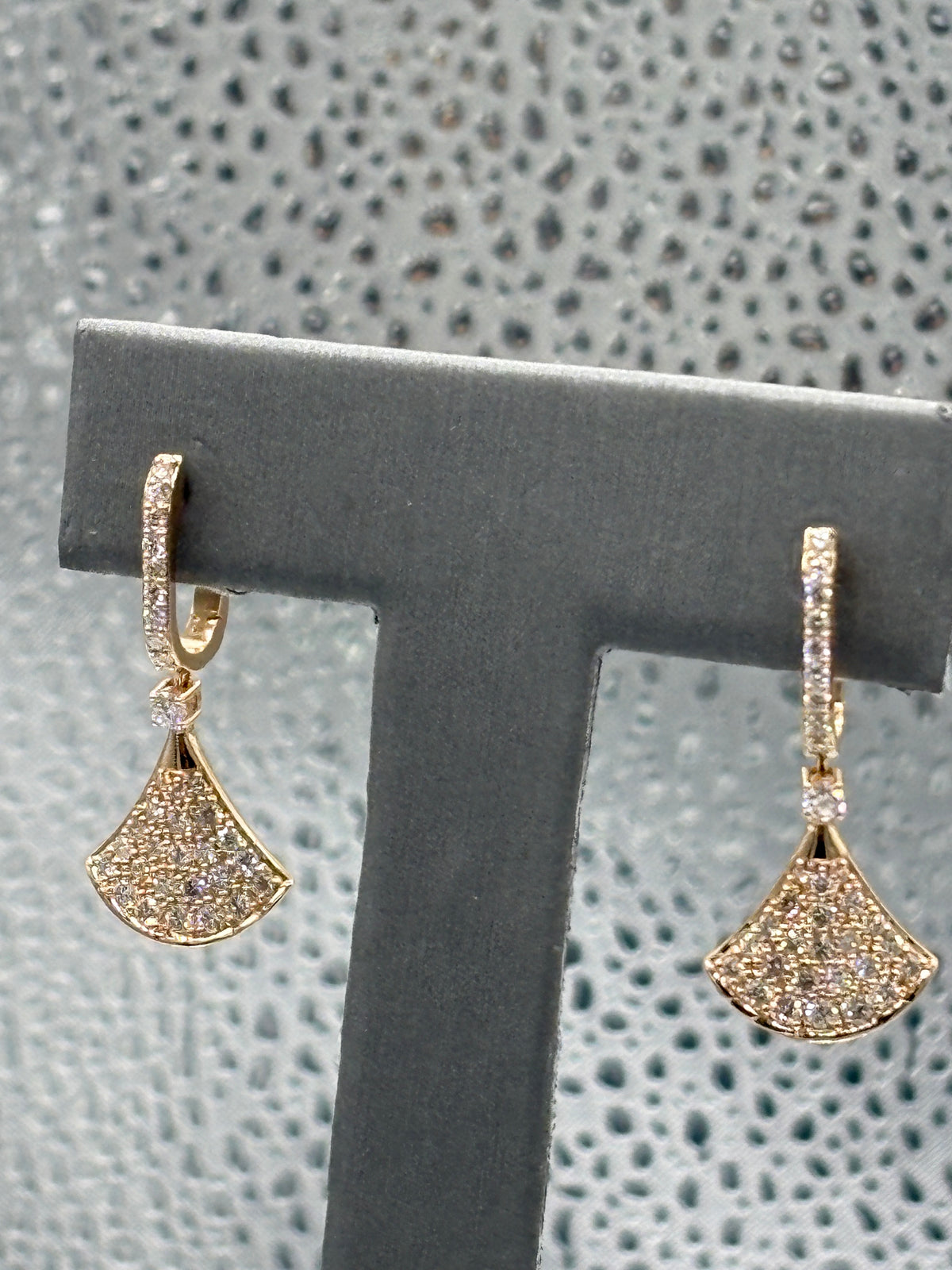 View three of Magnificent 18 Karat Rose Gold Diamond Fan Dangling Earrings