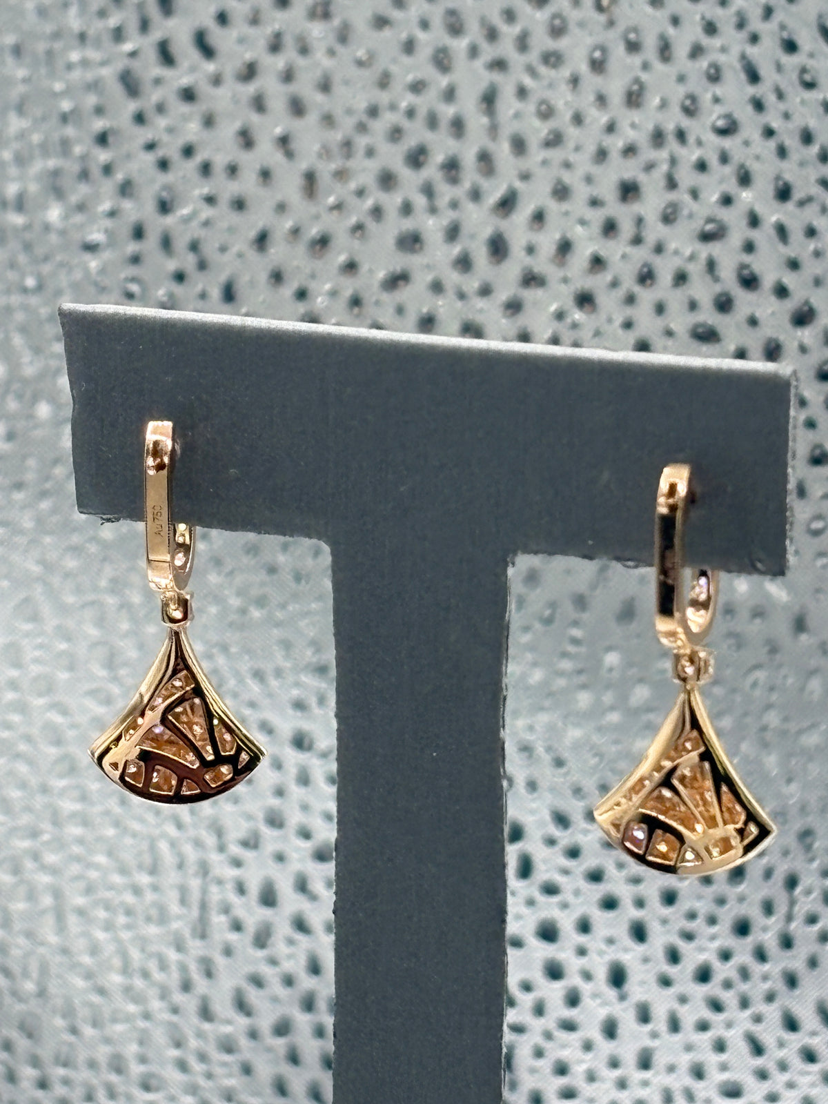 View six of Magnificent 18 Karat Rose Gold Diamond Fan Dangling Earrings